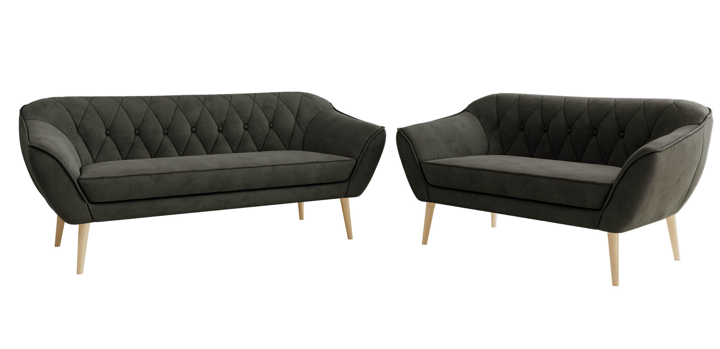 SEDACÍ SOUPRAVA 3+2 PIRS - Tmavě šedá Samet - Dřevěné nohy - tmavě šedá/barva buku, kompozitní dřevo/textil (180/75/74cm) - MKS