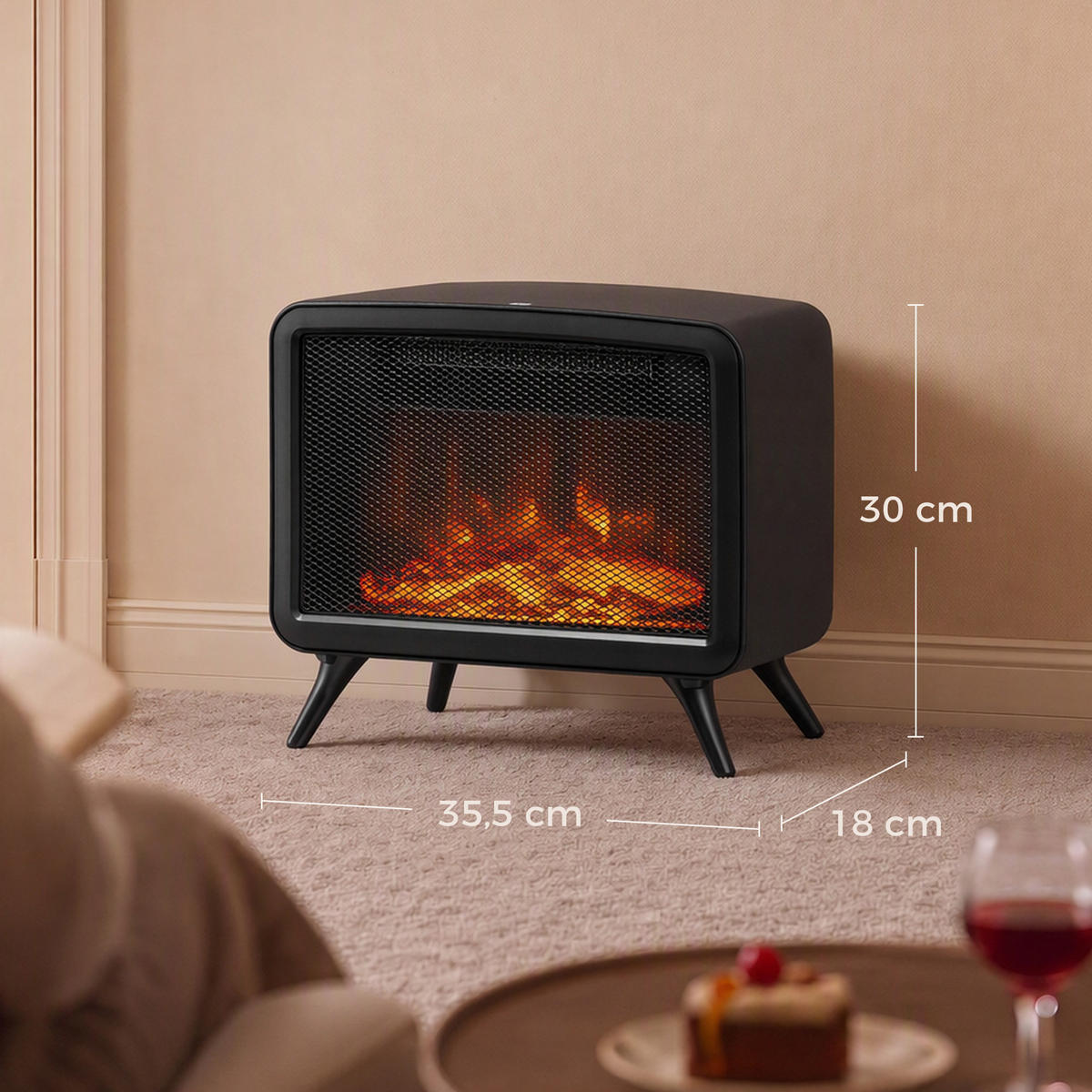 ELEKTROKAMIN ABS Stahl Schwarz - Schwarz, Kunststoff (18/30/35.5cm) - HOMCOM