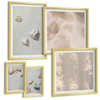 BILDER SET 5er Set - 50x50 cm & 20x30 cm & 40x60 cm Goldrahmen - Boho-Stranddekorationen aus Steinen - Goldfarben, Kunststoff (40/60cm) - TULUP