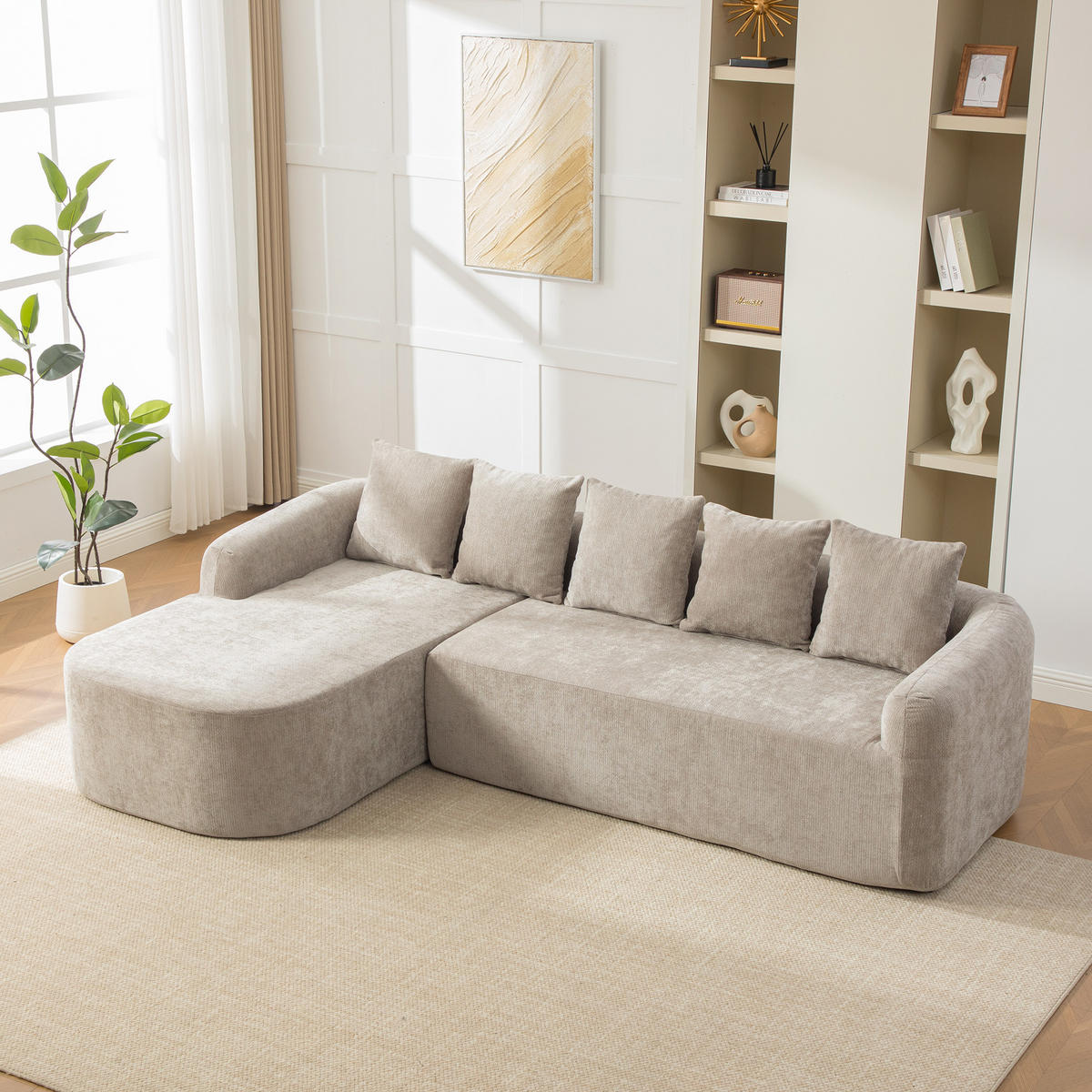 ECKSOFA Chenille Grau mit Kissen - Grau, Textil (270/172cm) - WISHDOR
