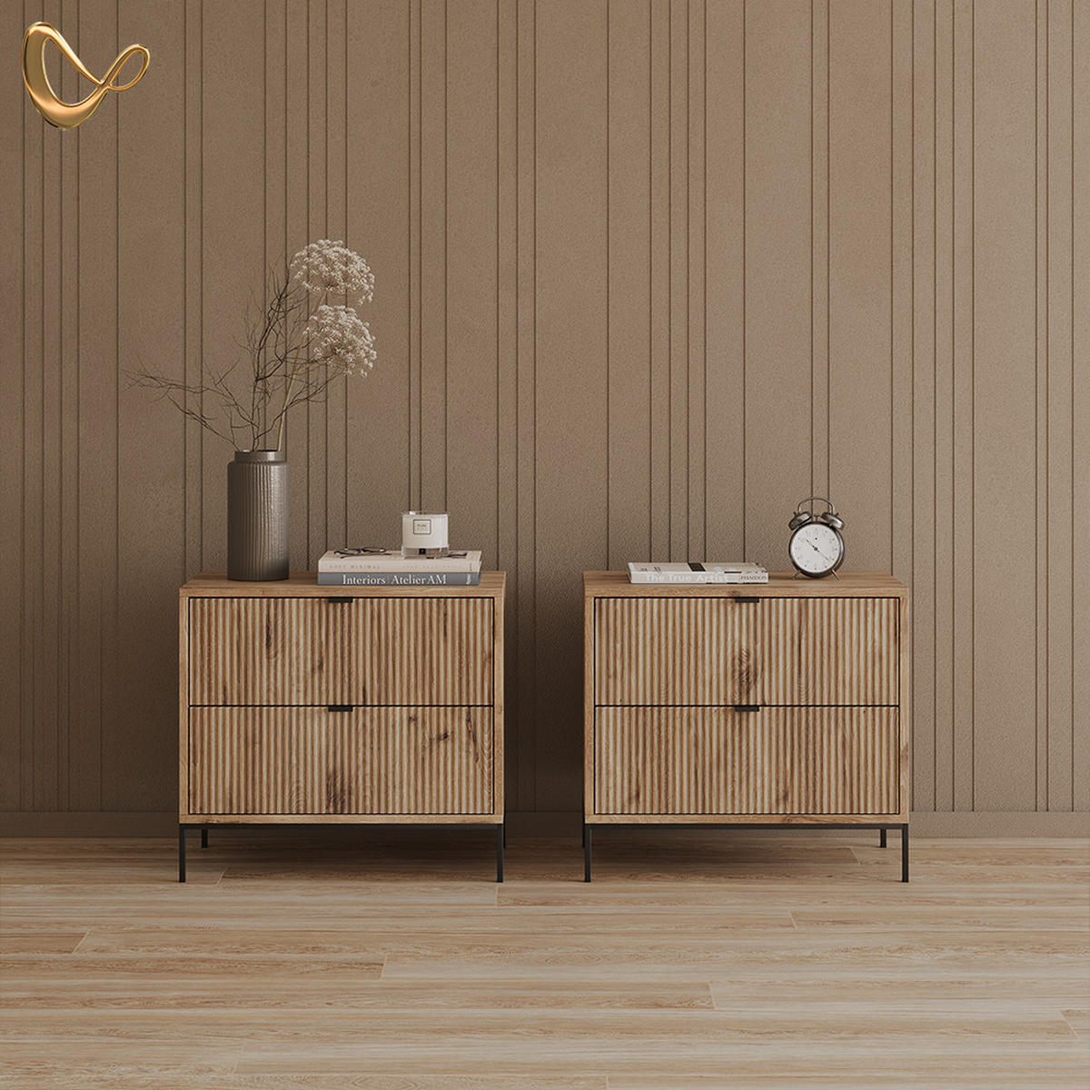 NACHTTISCHE Aterno Viking Oak 2er Set - Eichefarben, Holzwerkstoff (66/60/36cm) - Livinity®