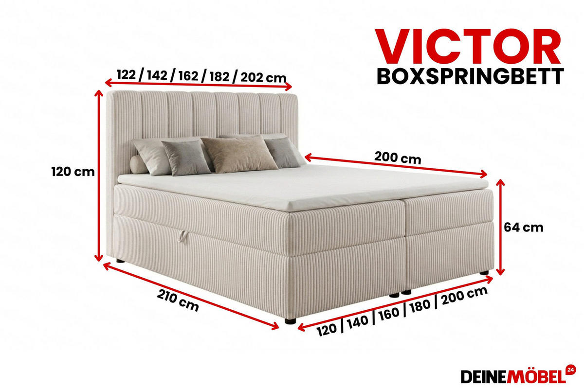 BOXBETT VICTOR 160/200 in Cord Ecru H4 - Ecru, Holz/Holzwerkstoff (160/200cm) - Deine Möbel 24