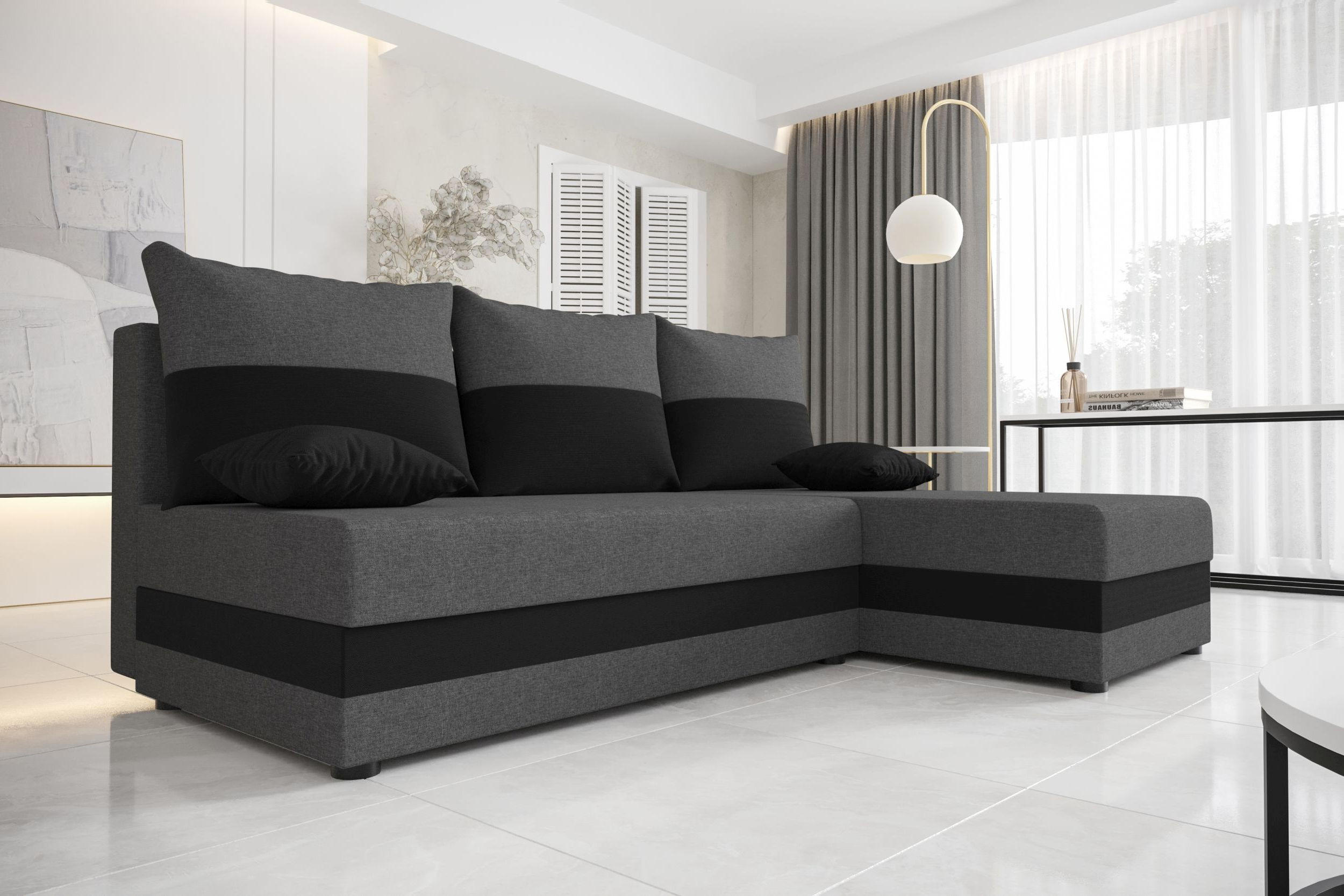 ECKSOFA HEWLET L Sawana 05+14 Rechts mit Schlaffunktion - Dunkelgrau, Textil (200/140cm) - Bedante