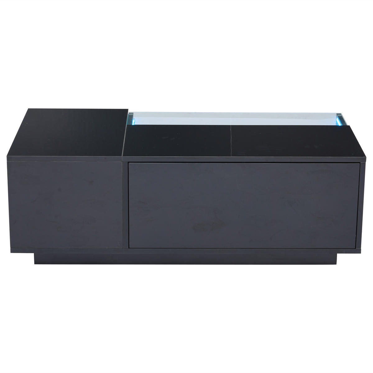 COUCHTISCH 100/50/35 cm mit LED Schwarz aus gehärtetem Glas 2 Schubladen - Schwarz, Holzwerkstoff (100/50/35cm) - OKWISH