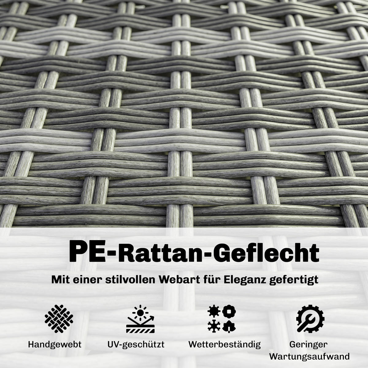 LOUNGEGARNITUR 5 TLG. aus PE-Rattan mit Kissen, Grau - Creme/Schwarz, Glas/Kunststoff - Outsunny