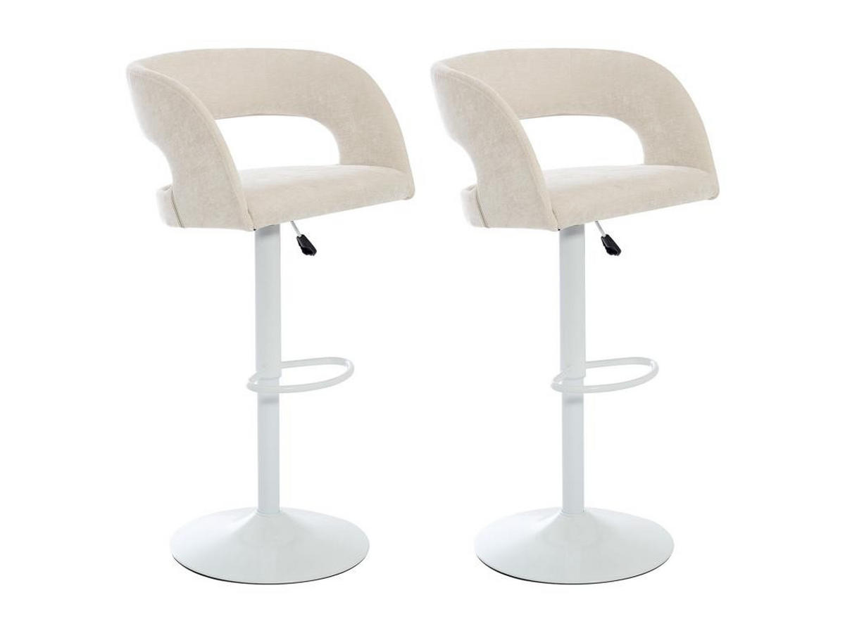 BARHOCKER 2er-Set höhenverstellbar - Stoff & weißes Metall - Cremefarben - LAJUNIA - Creme, Textil (52.5/108.5/53cm) - Vente-Unique