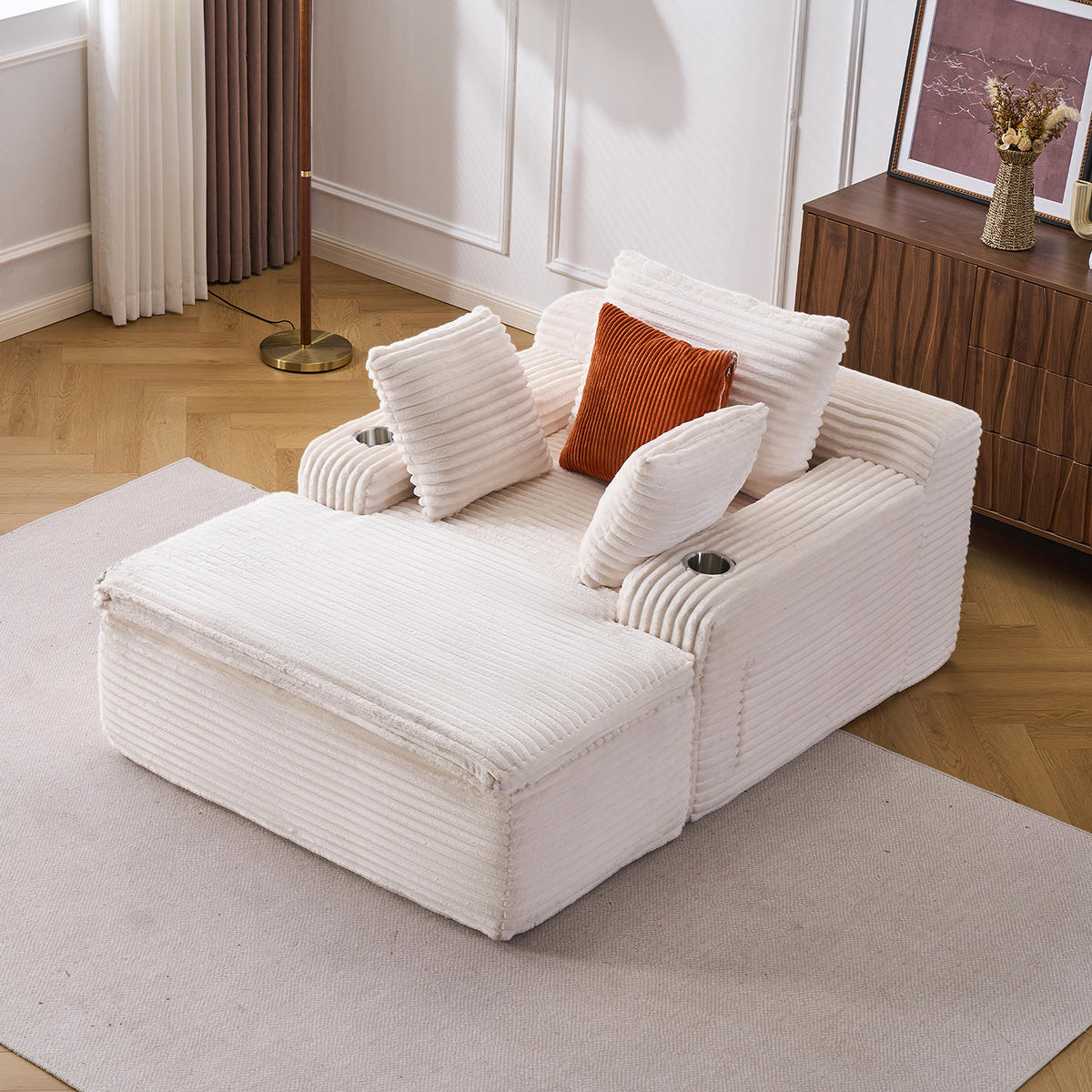 KLAPPSOFA mit 2-in-1-Funktionskissen, Cordstoff - Beige - Beige, Textil (113/63/164cm) - KOMHTOM