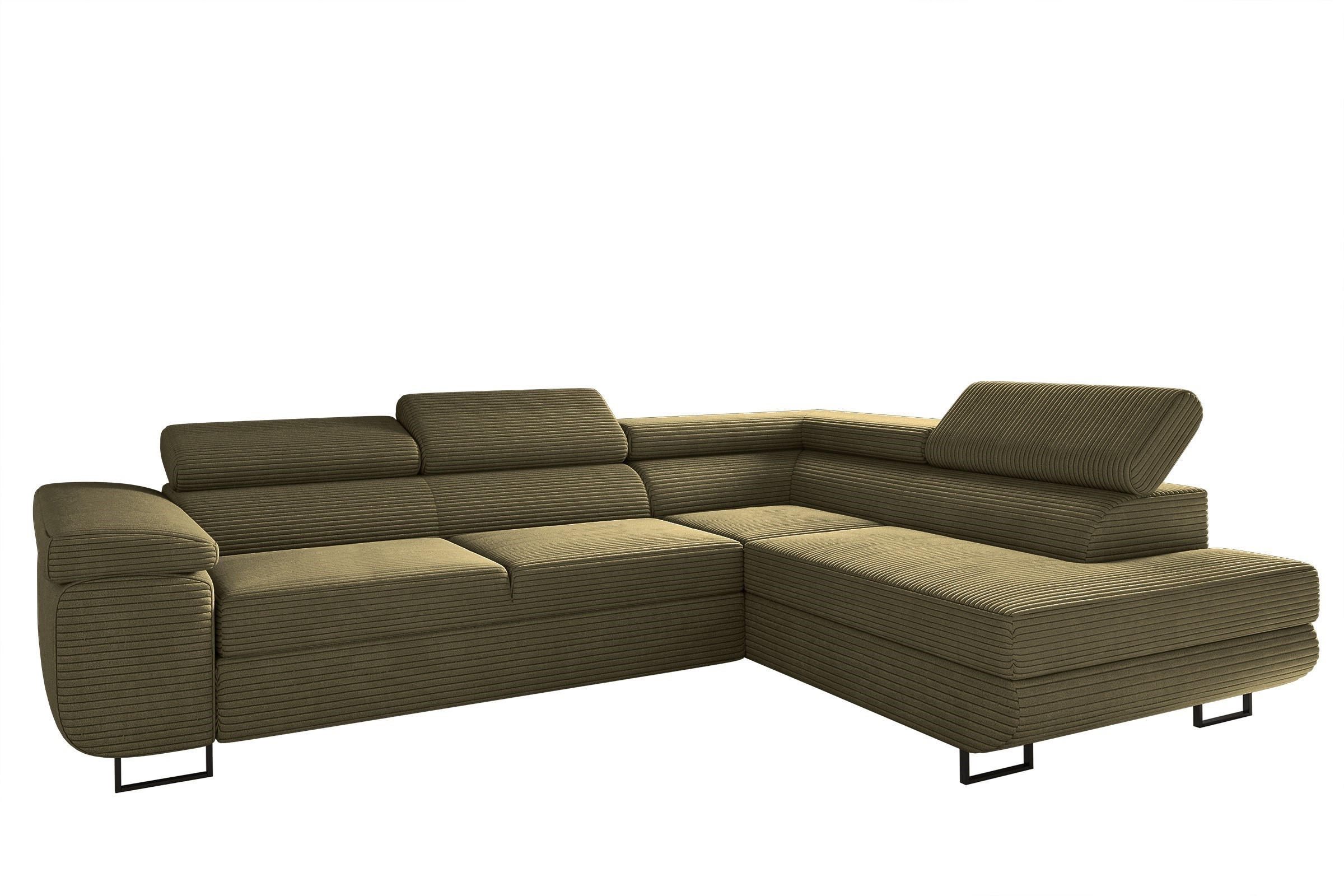 ECKSOFA ATOMIC Mit Schlaffunktion, Stoff Poso, Olive, Rechts - Olivgrün, Holz (277/203cm) - Kaiser Möbel