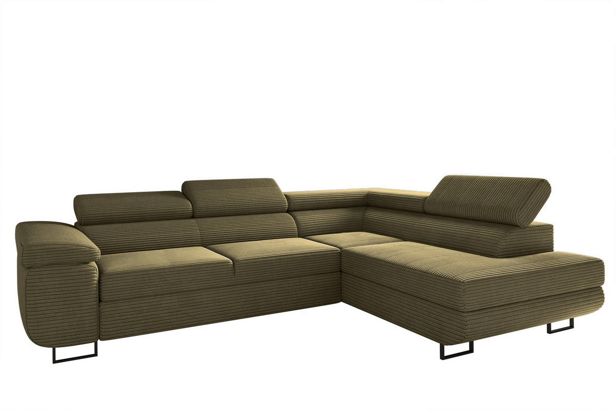 ECKSOFA ATOMIC Mit Schlaffunktion, Stoff Poso, Olive, Rechts - Olivgrün, Holz (277/203cm) - Kaiser Möbel