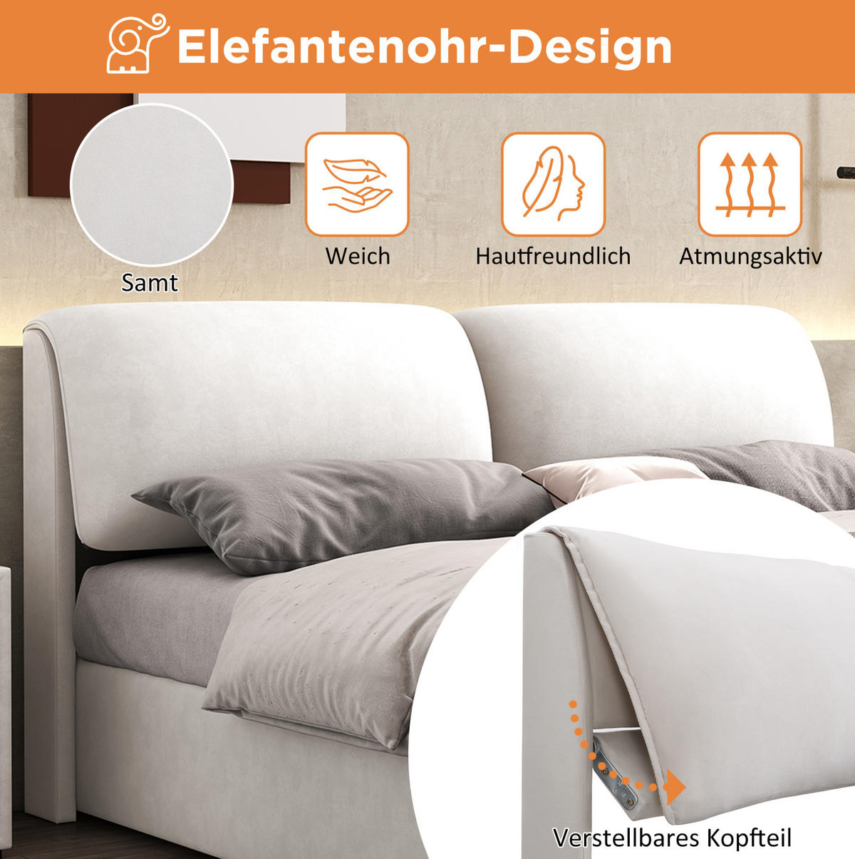 POLSTERBETT 180/200 cm Beige aus Samt mit Bettkasten - Beige, Textil (180/200cm) - OKMYHOME
