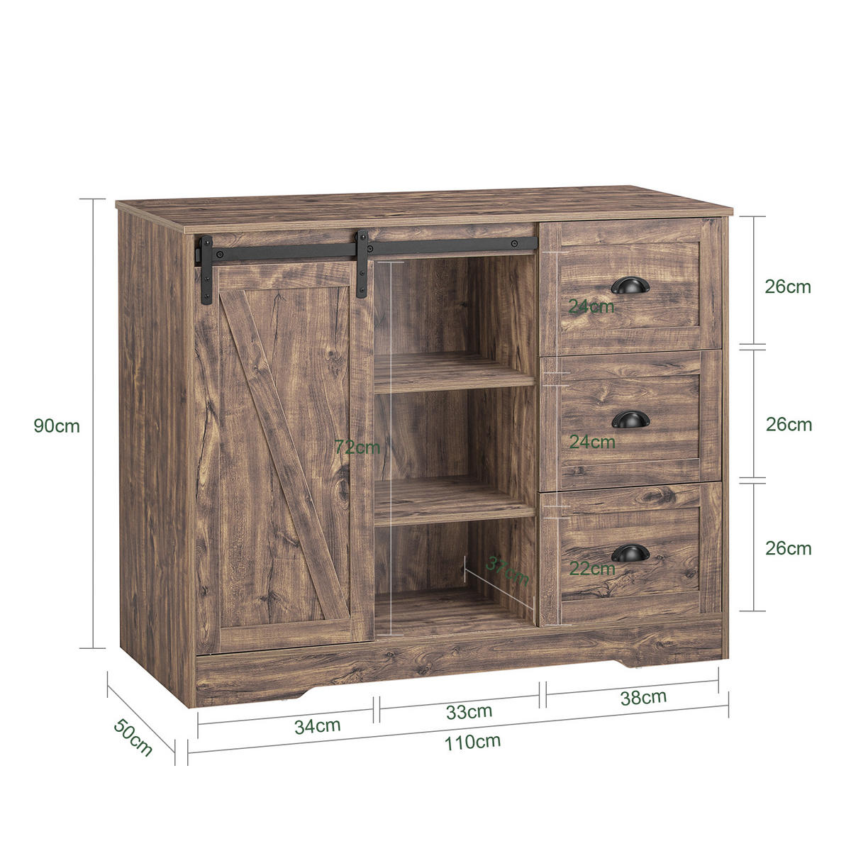 KÜCHENINSEL Vintagebraun - Braun, Holzwerkstoff (110/90/50cm) - SoBuy