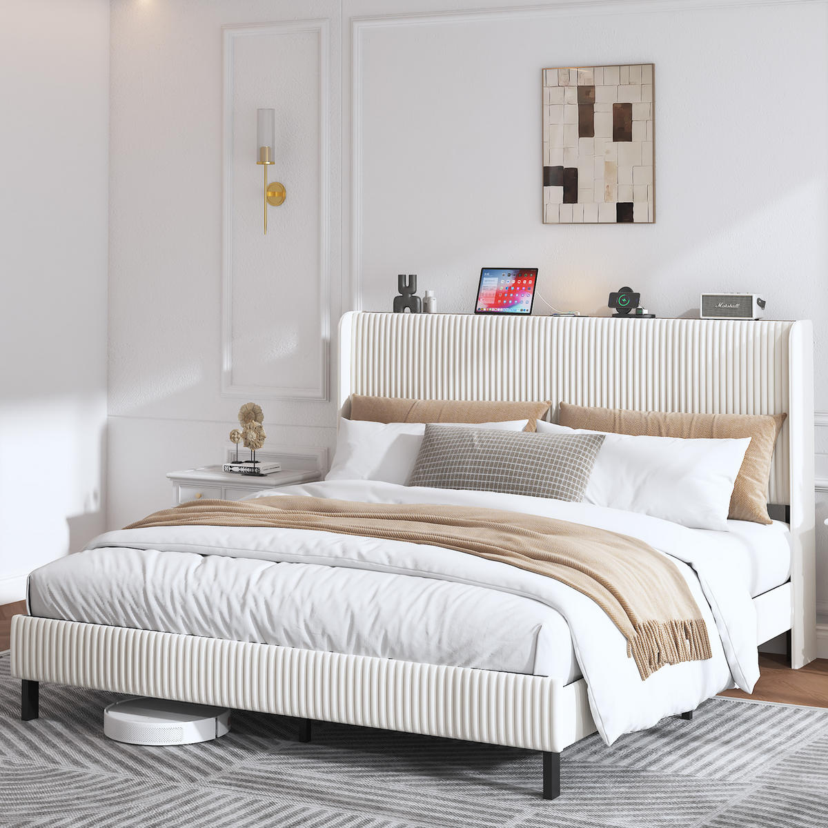 POLSTERBETT 180x200 cm Stoff Kopfteil - Beige, Textil (180/200cm) - LEBENLANG