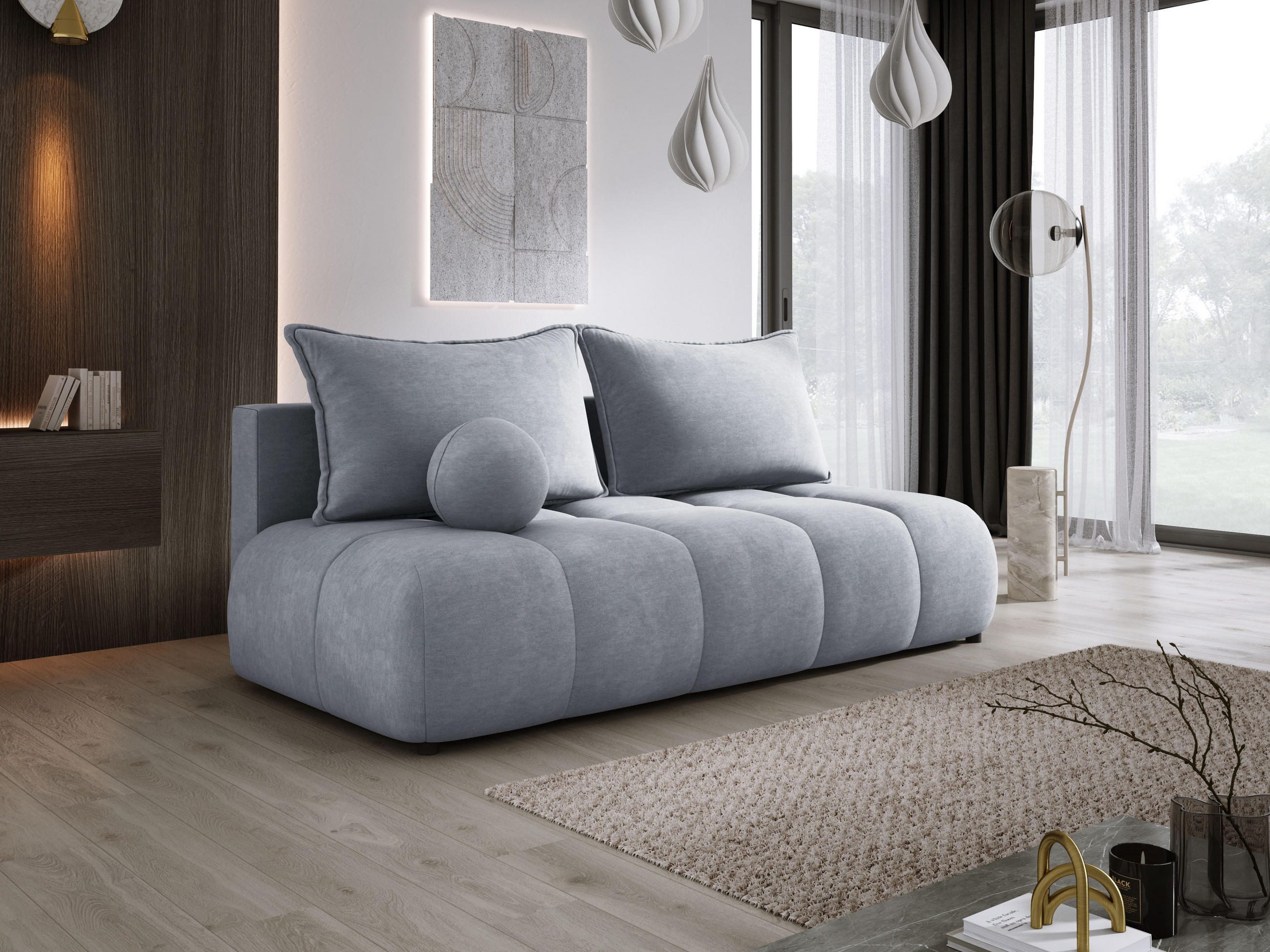 SOFA COCO MINI SCHLAFSOFA mit Bettfunktion, CLOUD Stoffbezug, 2-Sitzer, freistehend, Größe: 205x105x97 cm, Hellgrau - Grau, Holz/Textil (205/97/105cm) - DomoHome