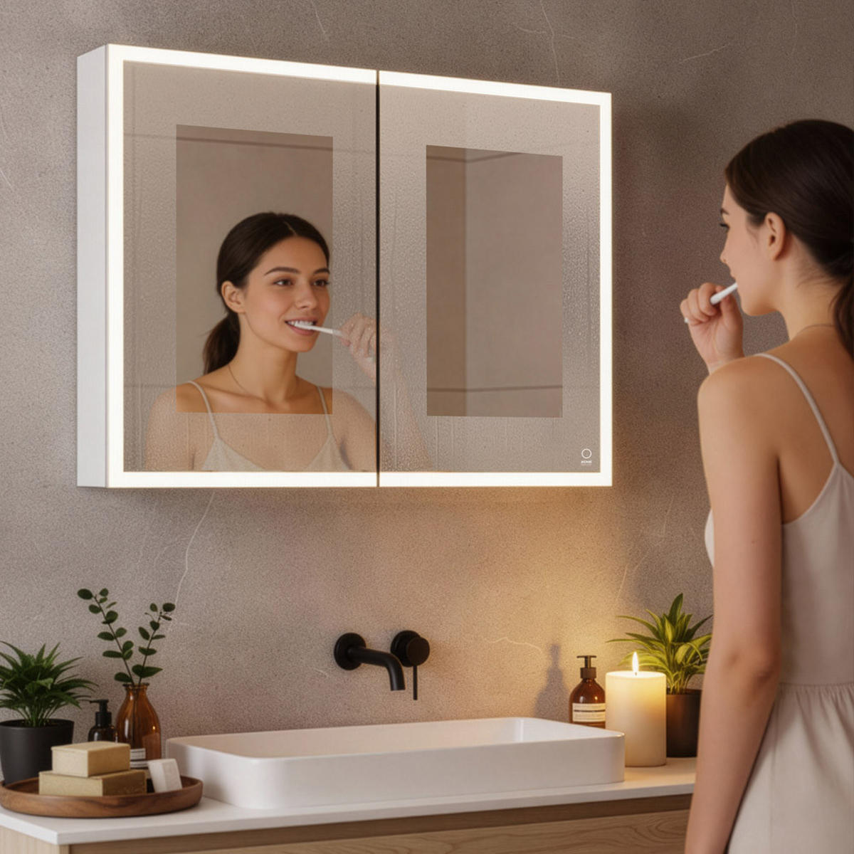 LED-SPIEGEL EVE - Farbe: Schwarz, Größe: 80 x 60 cm - Schwarz, Metall (80/60/13.3cm) - Home Deluxe