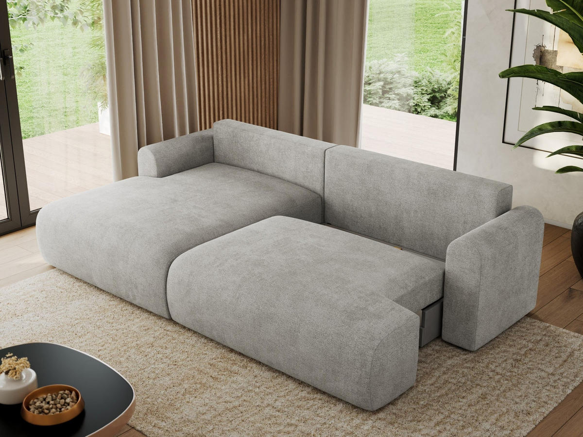 ECKSCHLAFSOFA TONO L Hellgrau Struktur - links - Hellgrau/Schwarz, Kunststoff/Textil (260/150cm) - MKS