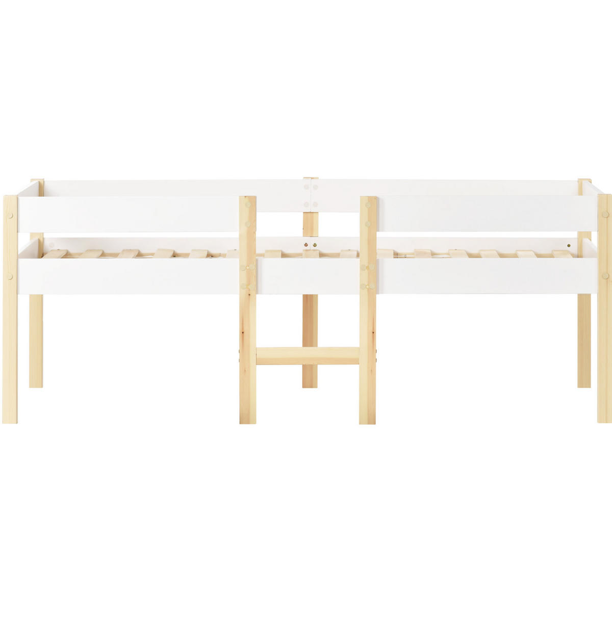HALBHOHES Kinderbett 90/190 cm mit Rausfallschutz und Leiter, Weiß - Weiß, Holzwerkstoff (90/200cm) - Redom