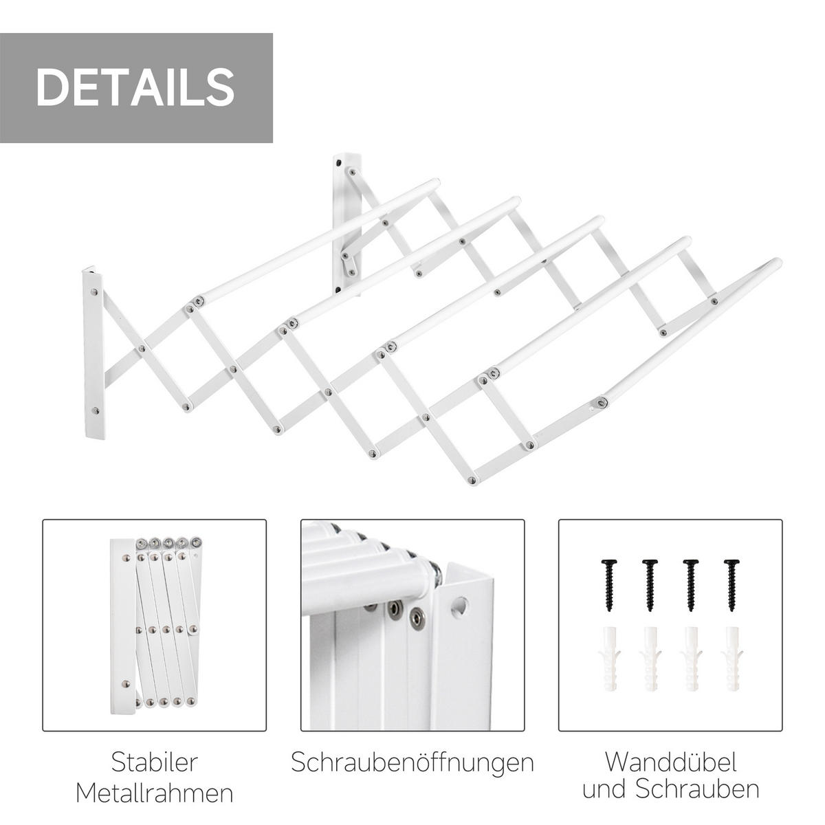 WÄSCHESTÄNDER Eisen Weiß - Weiß, Metall (60/20/63.5cm) - HOMCOM