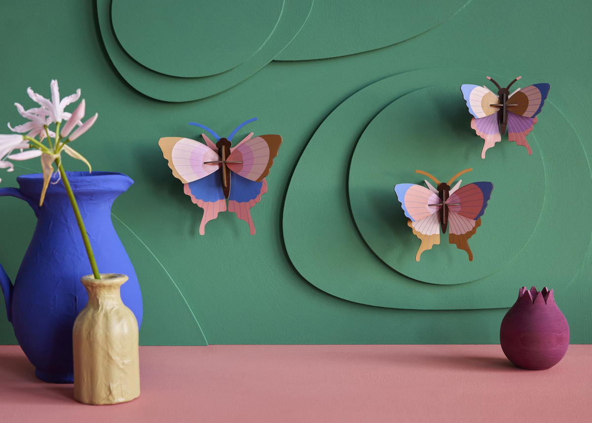 WANDDEKO Schmetterlings-Trio 5/16.5 cm - Multicolor, Wellpappe (5/16.5/17cm) - KUNSTLOFT