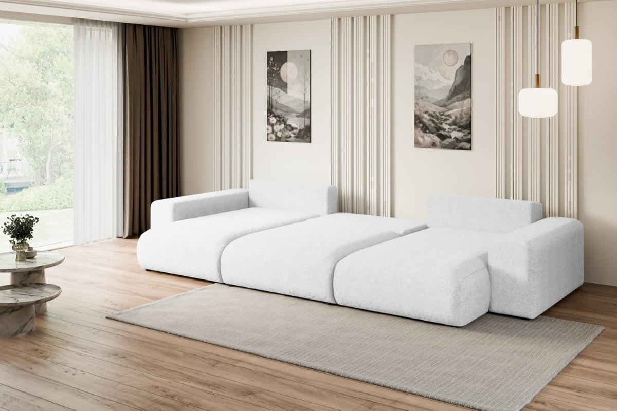 WOHNLANDSCHAFT mit Schlaffunktion und Bettkasten ESKAR-U -352x165x84cm Weiß Bouclé - Schwarz/Weiß, Holzwerkstoff/Kunststoff (352/84/165cm) - ALTDECOR
