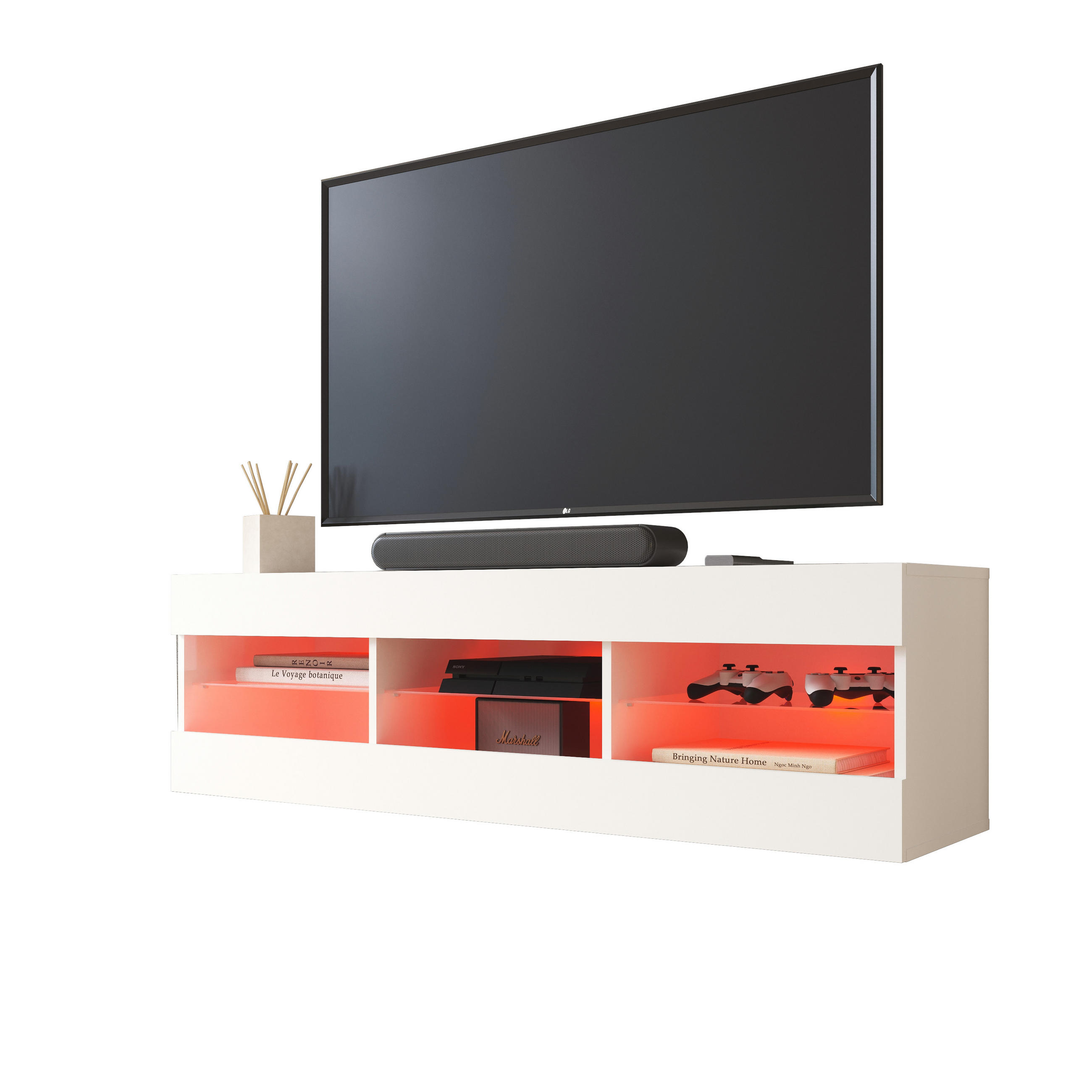 LOWBOARD TIVOLI RTV 140, Weiss, LED Mehrfarbige - Weiß, Glas/Holzwerkstoff (140/40.5/35.5cm) - Komodee