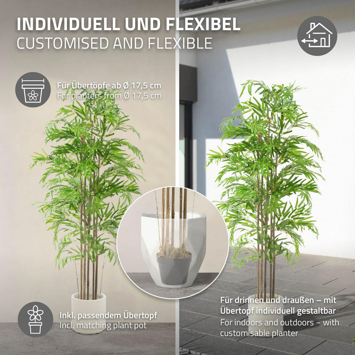 KUNSTPFLANZE Bambus - Anthrazit/Grün, Holz/Kunststoff (180cm) - ML-DESIGN