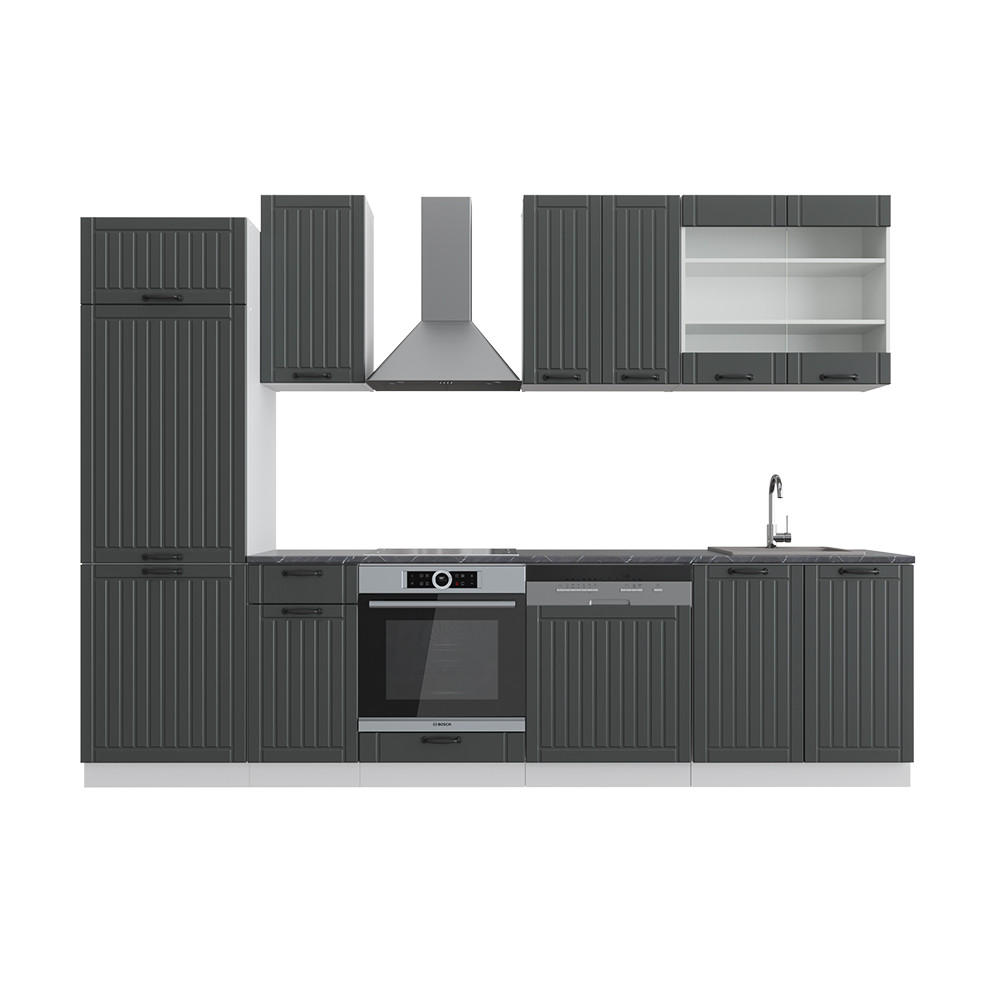 KÜCHENZEILE Fame-Line Anthrazit Landhaus/Weiß 300 cm, AP Anthrazit - Dunkelgrau/Weiß, Holzwerkstoff (300/81.6/60cm) - Vicco