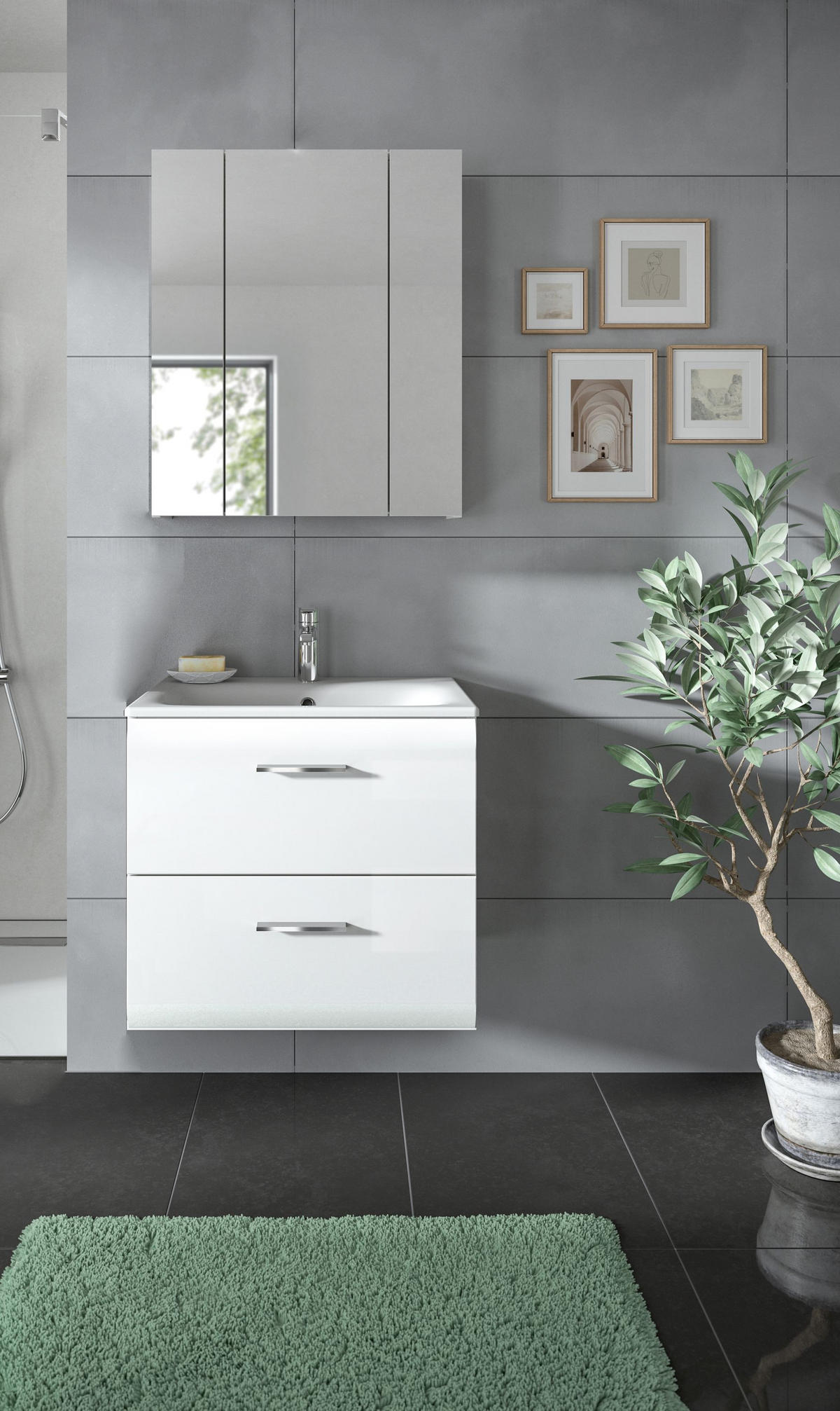 BADKOMBINATION Ice 60x185x46 cm weiß Hochglanz MDF 2tlg. - Weiß, Holz (60/185/46cm)