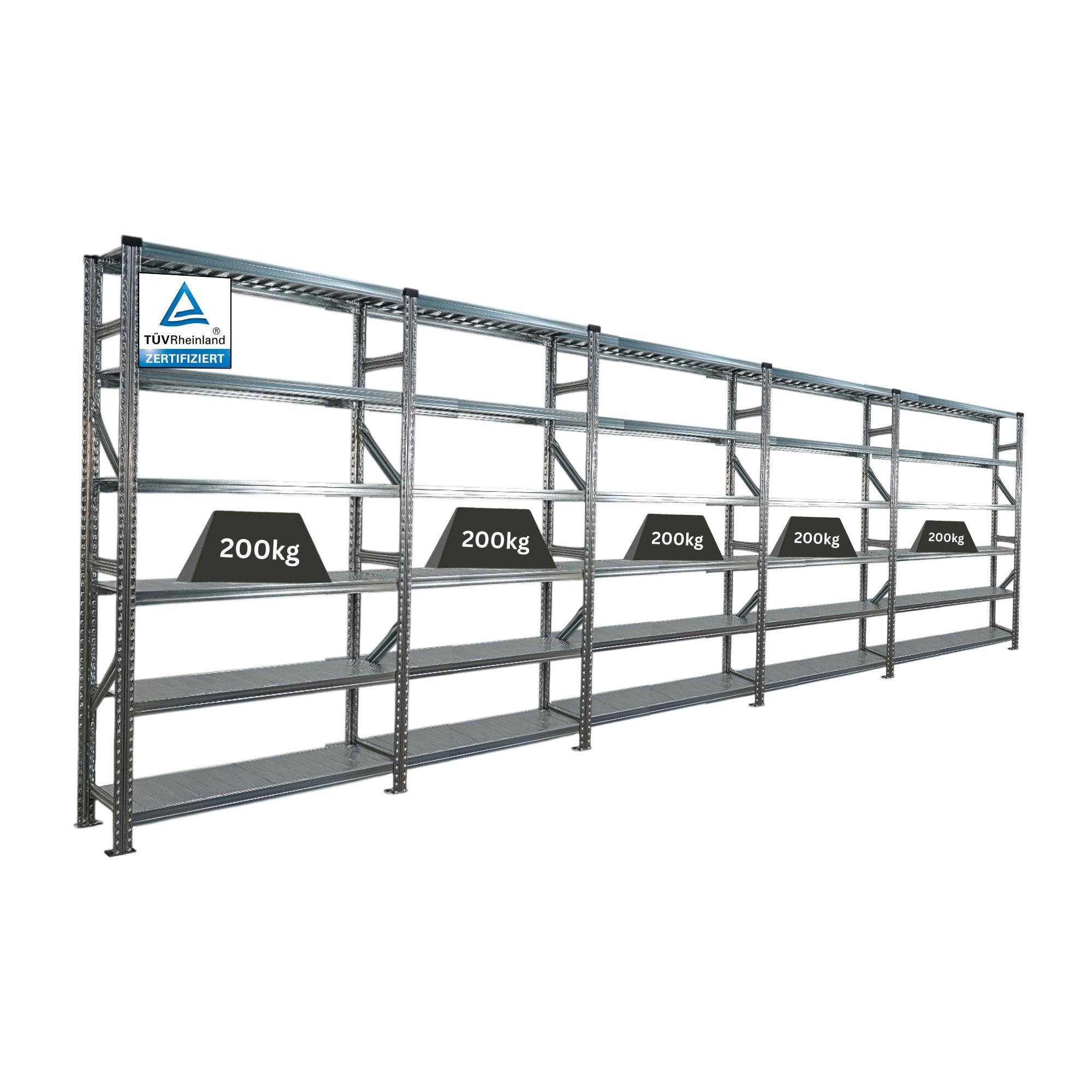 FACHBODENREGAL Proximo Stecksystem 210x600x32cm 6 Ebenen Beidseitig nutzbar Verzinkt - Silberfarben, Metall (600/210/32cm) - PROREGAL