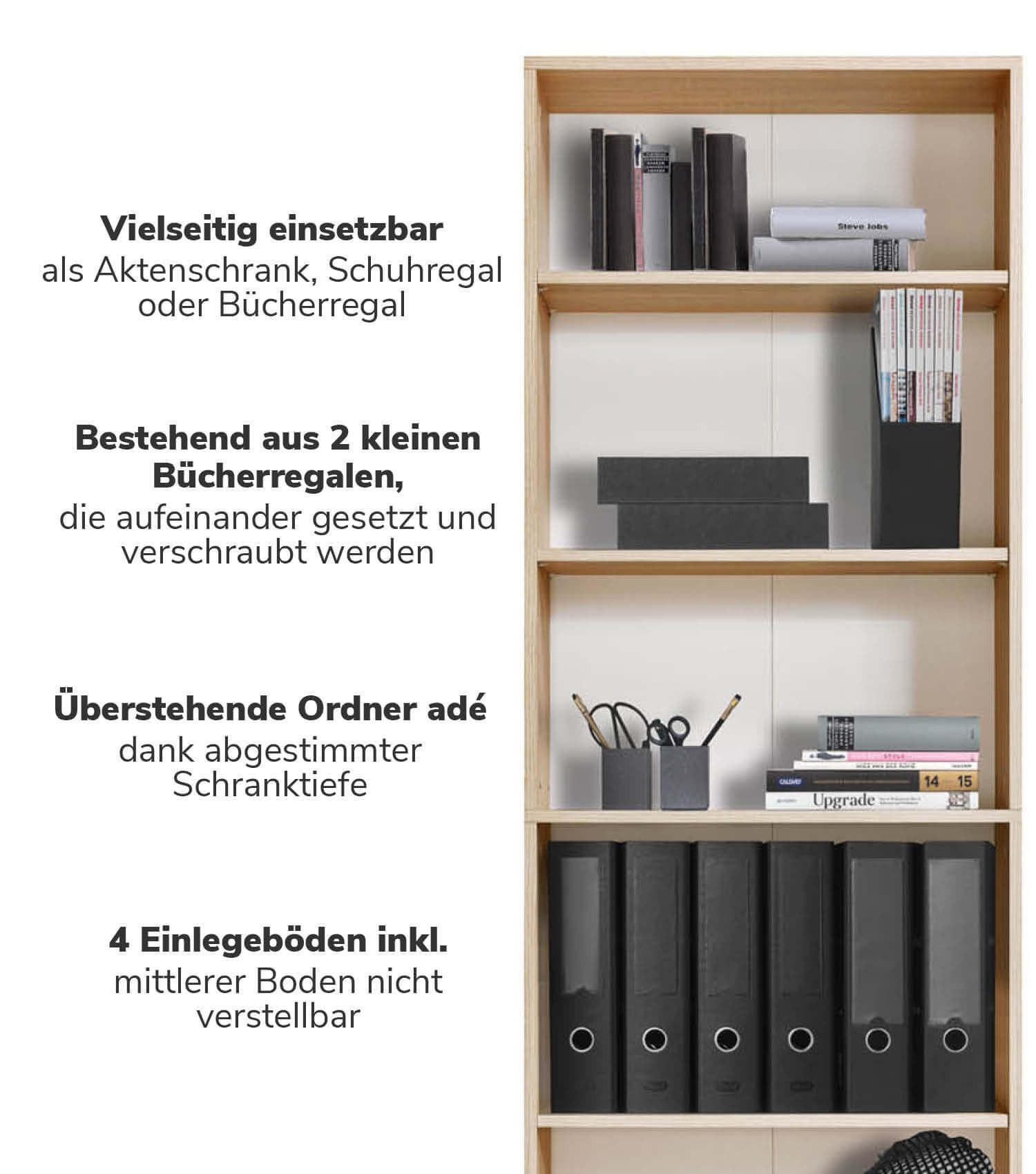 BÜCHERREGAL Der Bücherwurm - Weiß, Holzwerkstoff (60/180/34.5cm) - Mokebo