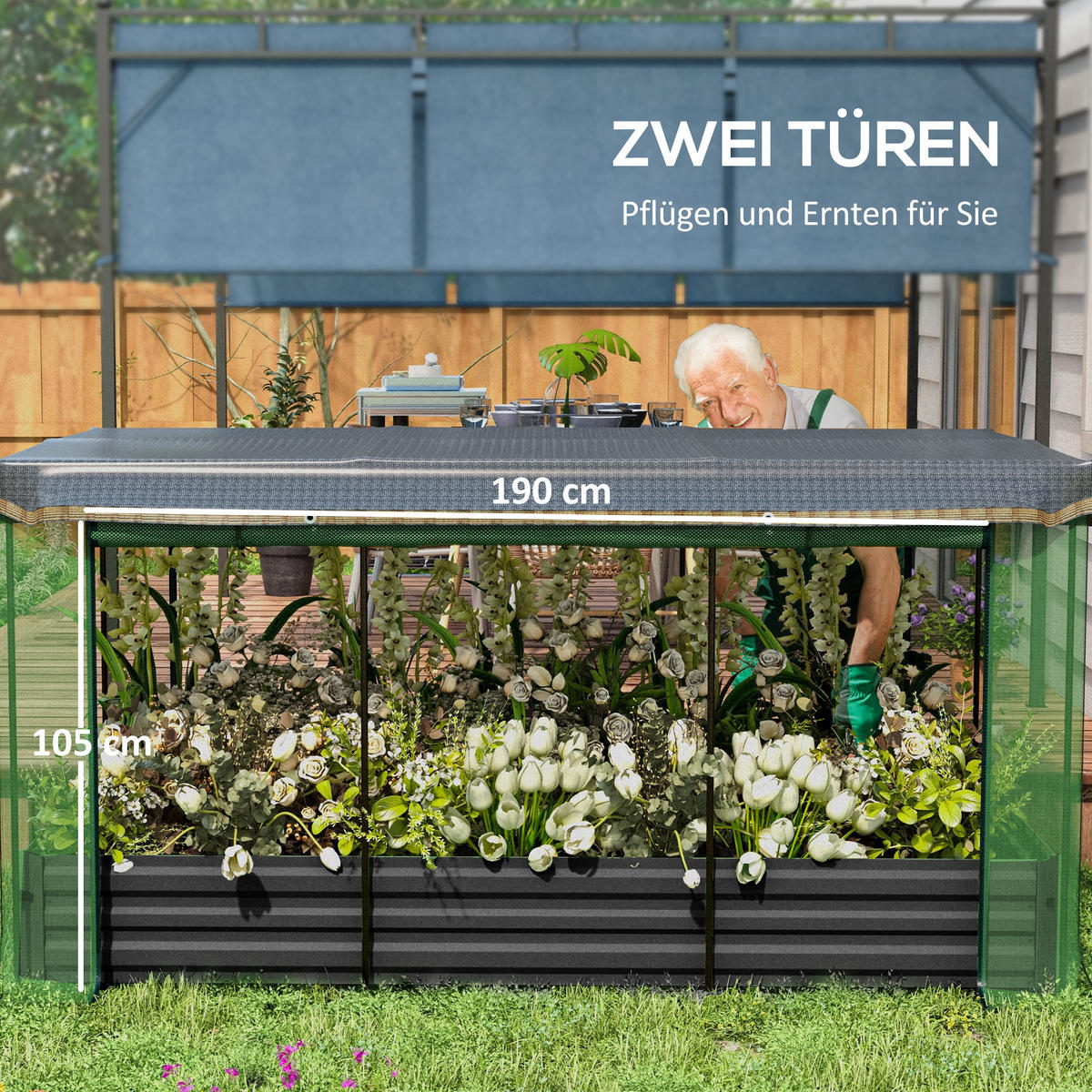 HOCHBEET für Balkon, Terrasse, Dunkelgrau, 230 x 110 x 110 cm - Dunkelgrau, Metall (110/110/230cm) - Outsunny