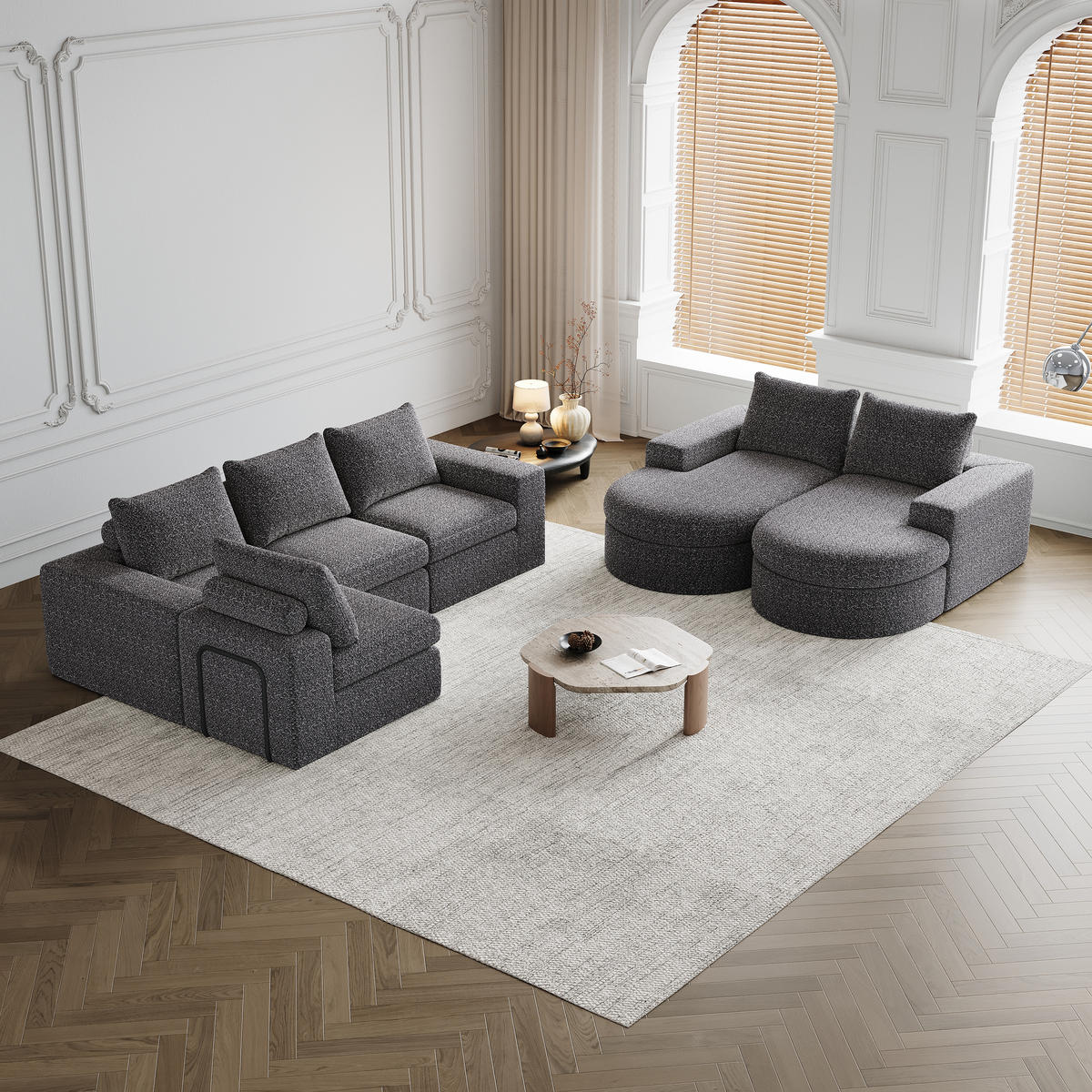 SCHLAFSOFA aus Chenille mit Liegestuhl, 2-teilig - Grau, Textil (322.5/81.2/217.7cm)