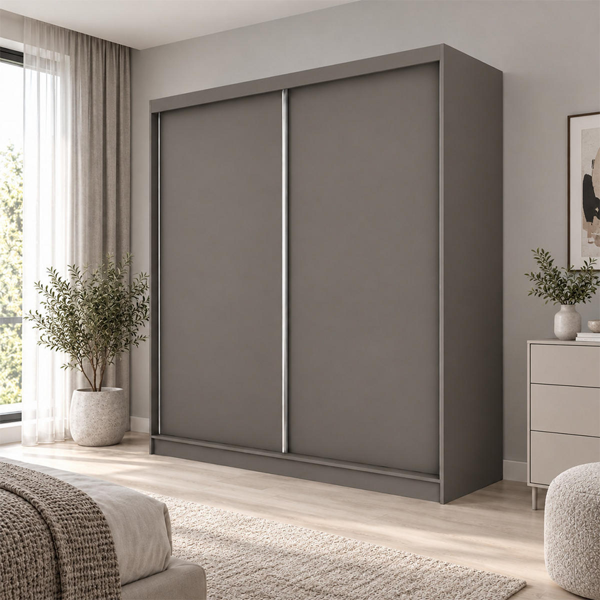 KLEIDERSCHRANK Steria 200 cm Graphit Griffe silber - Graphitfarben, Holzwerkstoff (200/216/61cm) - KS Home Concept