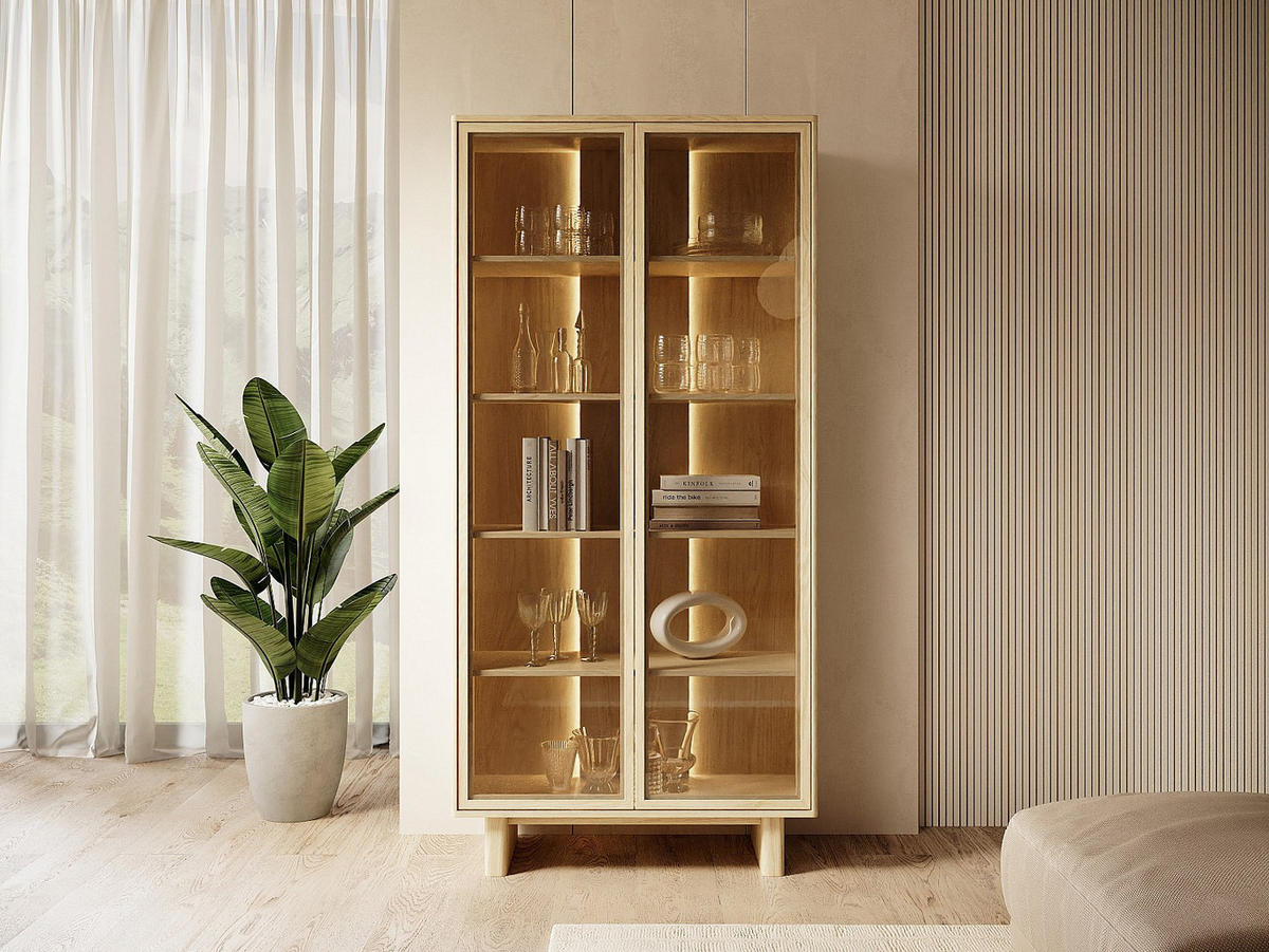 VITRINENSCHRANK - 93.5 cm x 38.1 cm - glas - naturfarben hell Terlona - Naturfarben, Glas/Holz (93.5/194.8/38.1cm) - Vente-Unique