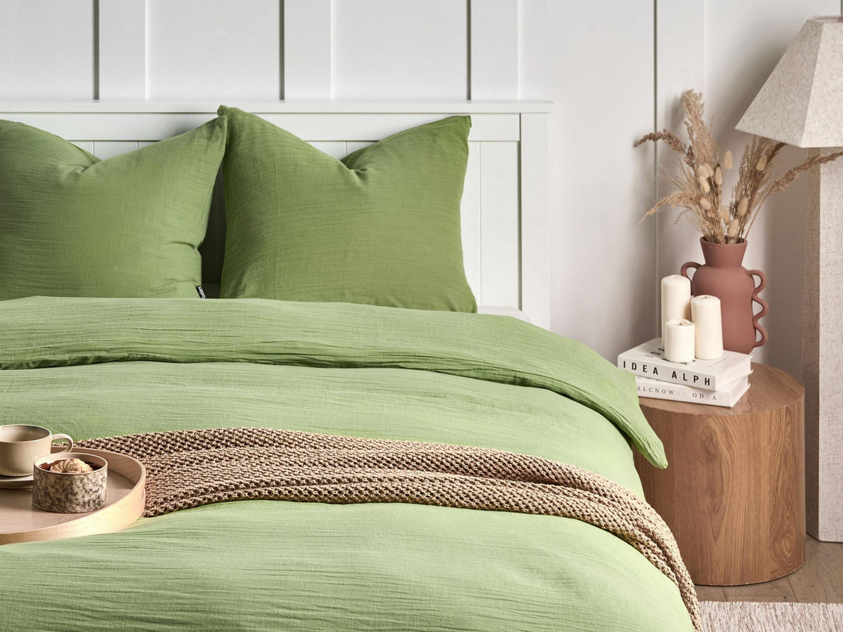 BETTWÄSCHE-SET 150/200 cm Baumwollmusselin Grün Sumner - Grün, Textil (150/200cm) - Beliani