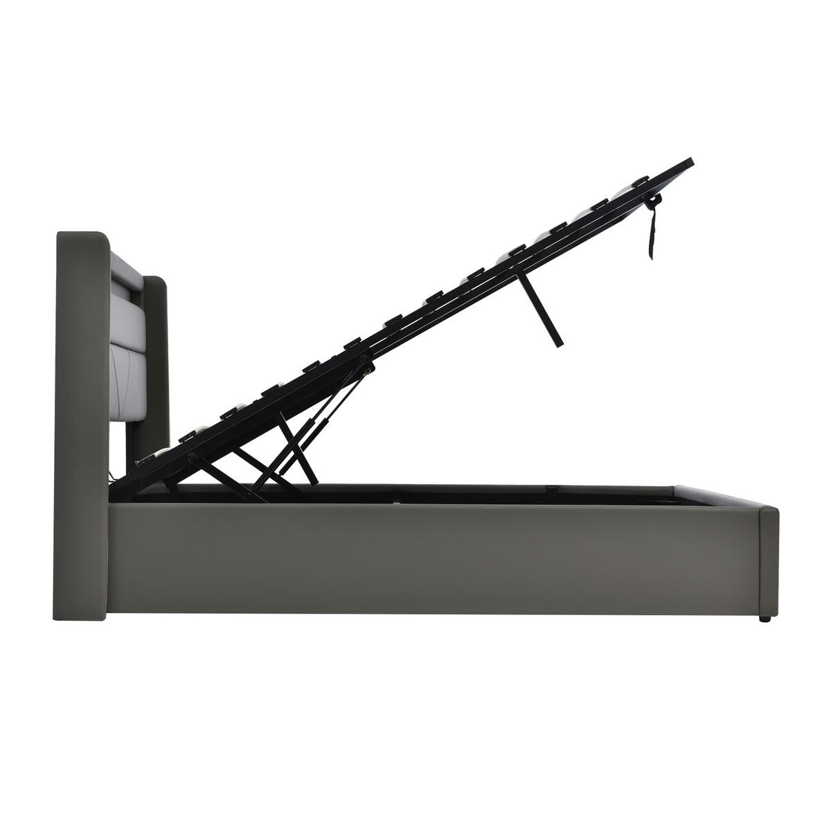POLSTERBETT 140/200 cm Grau mit LED-Beleuchtung und Stauraum - Grau, Kunststoff (140/200cm) - OKWISH
