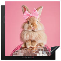 HERDABDECKPLATTE Schleife - Discoball - Kaninchen Induktionsmatte 78x78 cm - Pink, Kunststoff (78/78/0.2cm) - MuchoWow