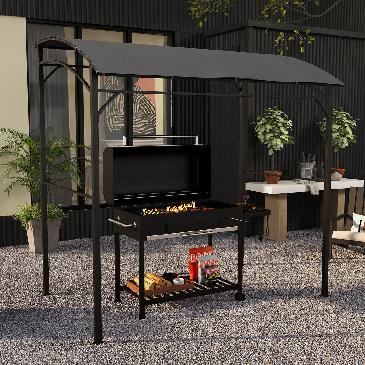 GRILLPAVILLON 215 x 150 x 220 cm - Dunkelgrau, Metall (150/220/215cm) - Outsunny