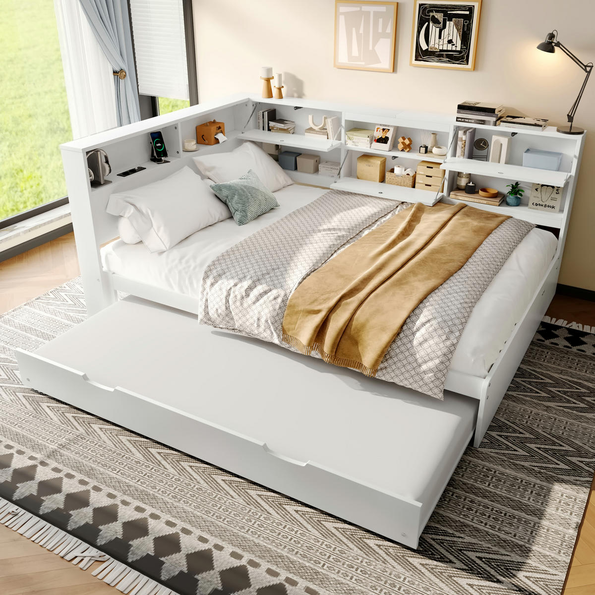 BETT 140/200 cm Weiß aus Kiefernholz mit Stauraum und Bett - Weiß, Holzwerkstoff (140/200cm) - OKMYHOME