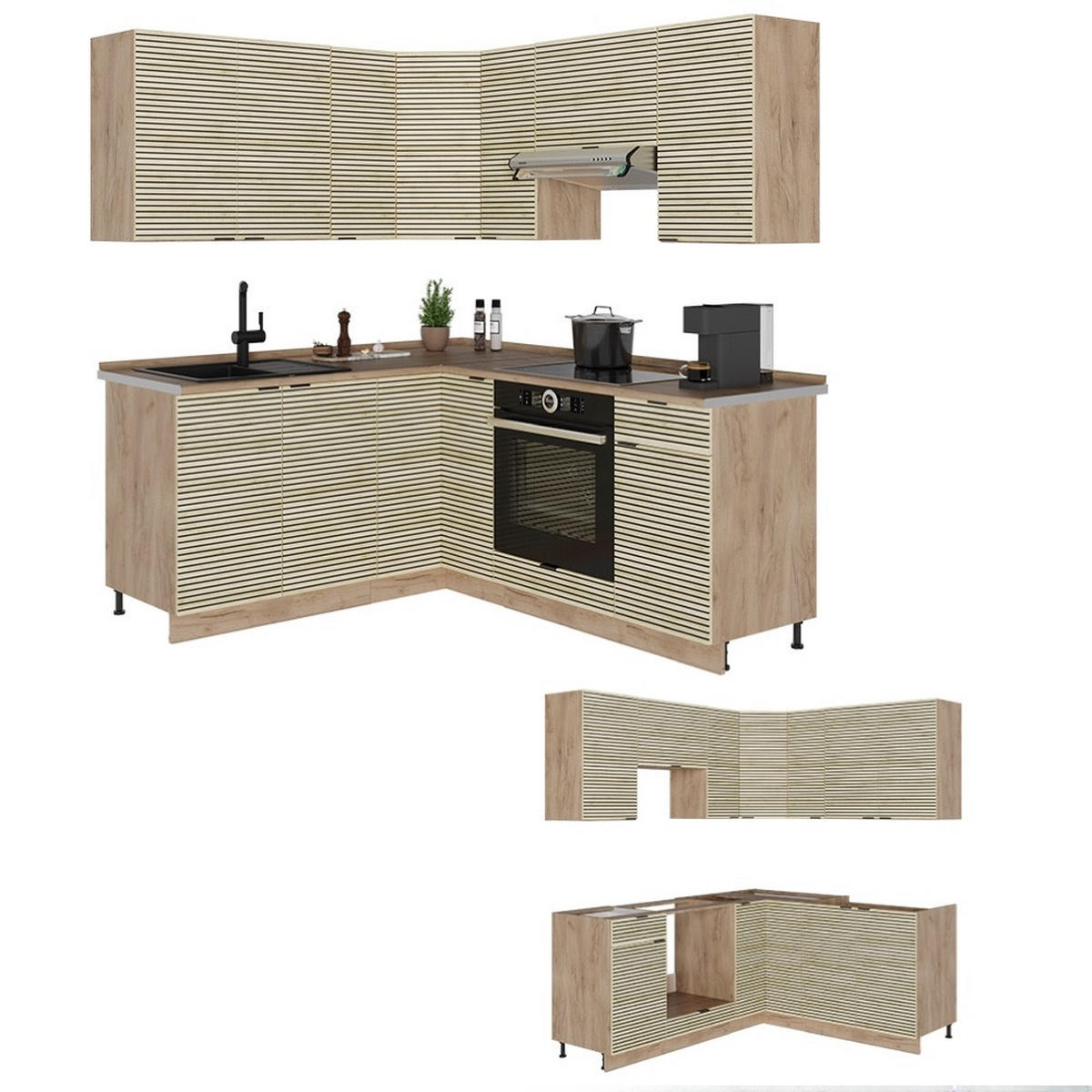 ROHOVÁ KUCHYŇA Fame-Line, Dubový panel/Dub Goldkraft, 190 x 160 cm, AP Marble - farba duba/dub medový, kompozitné drevo (190/206.8/60cm) - Vicco