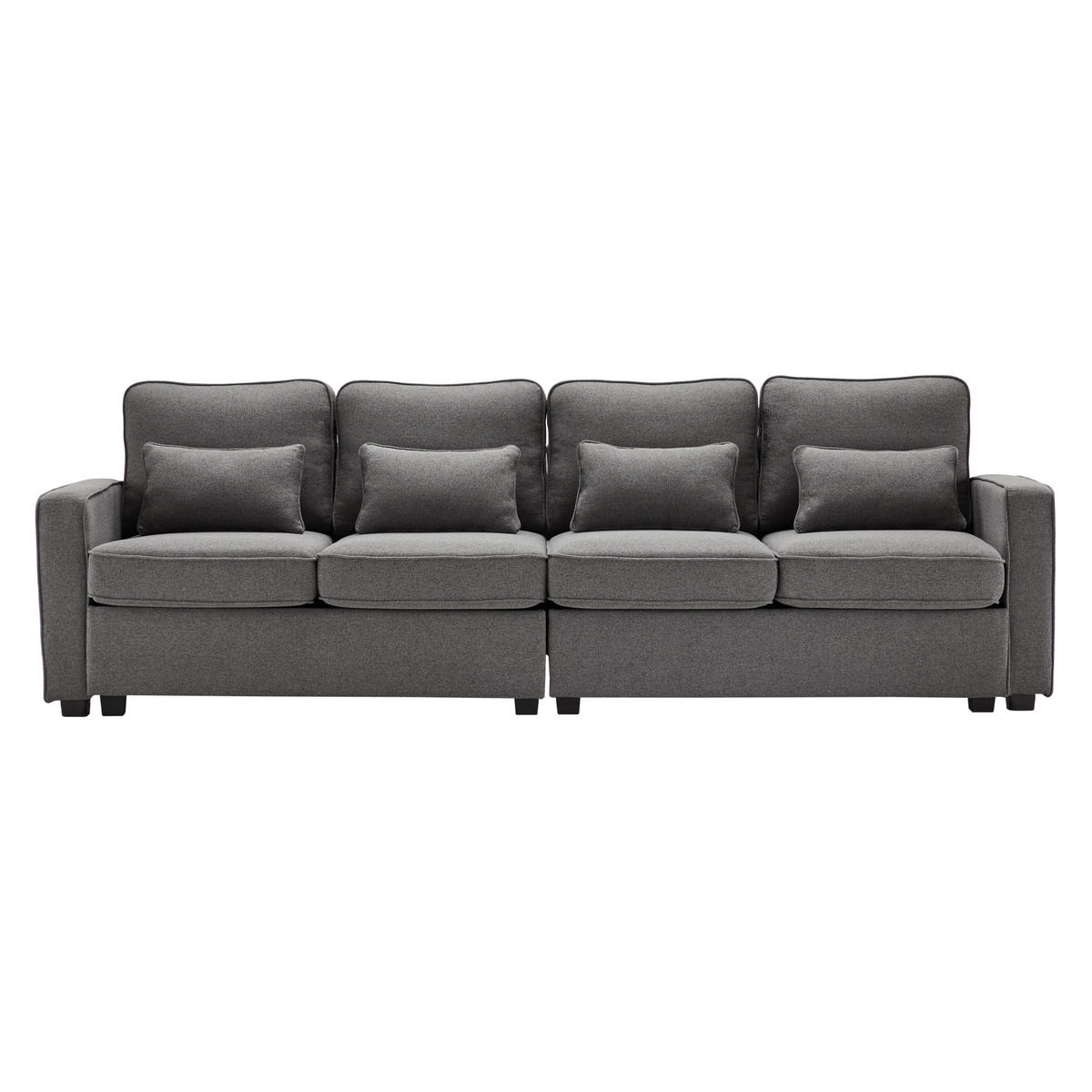 4-SITZER-SOFA Mit Leinenarmlehnen Und 4 Kissen Grau 264/83/87 cm - Grau, Holzwerkstoff/Metall (83/87/264cm) - Urban Meuble