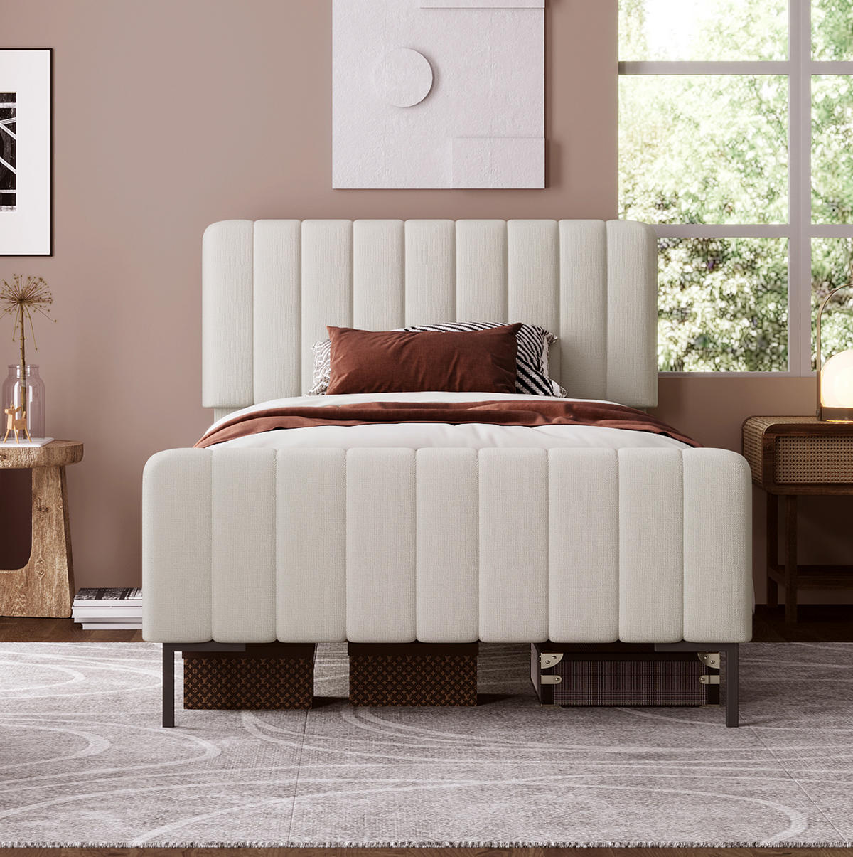 POLSTERBETT 90/200 cm in Grau-Beige mit verstellbarem Kopfteil - Grau, Textil (90/200cm) - Flora Grace