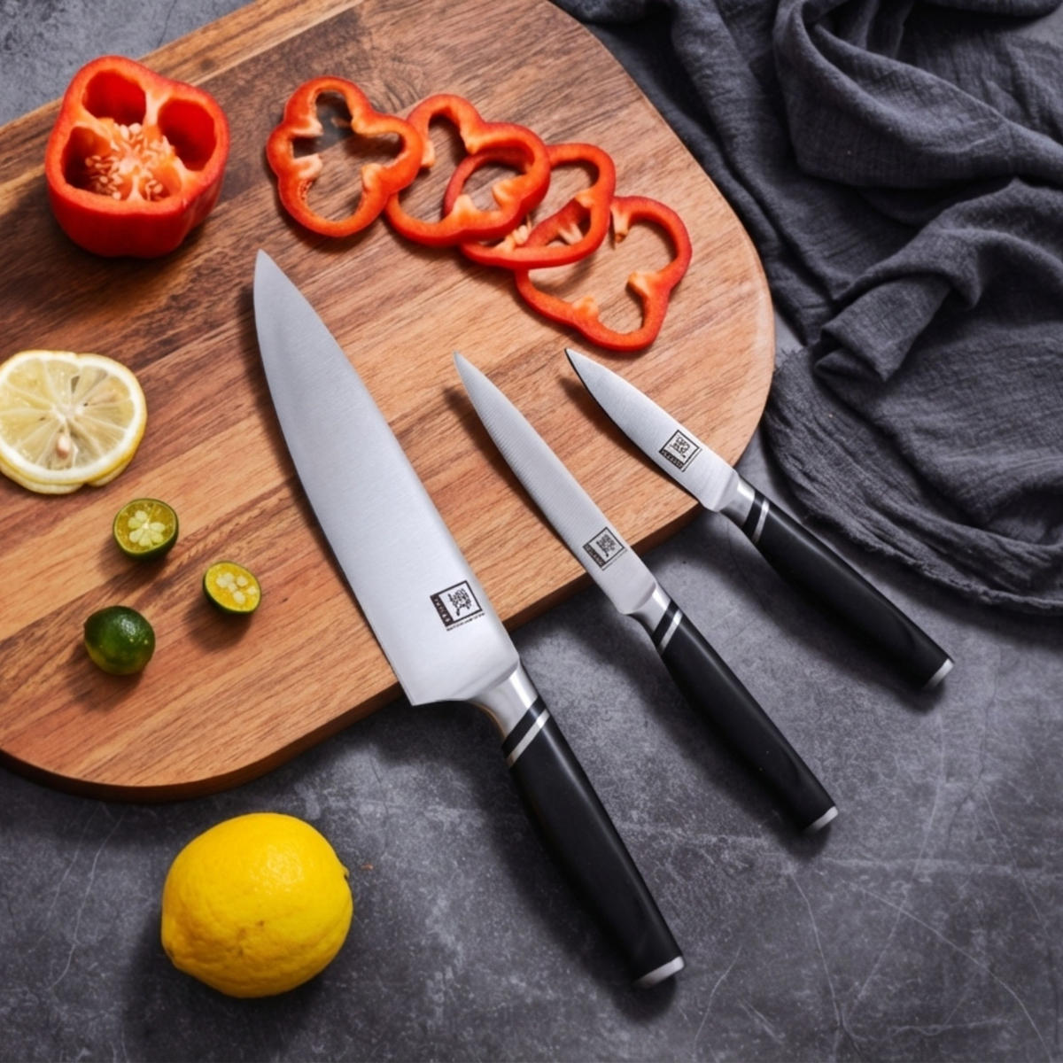3ER KÜCHENMESSER-SET 8,5–20 cm - Schwarz, Metall - Zayiko