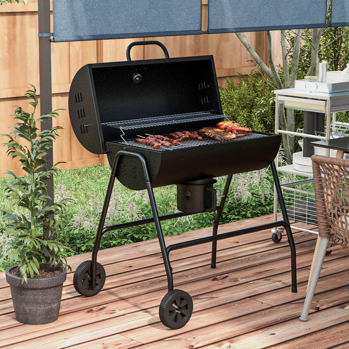 HOLZKOHLEGRILL aus Metall - Schwarz, Metall (71.5/102/95cm) - Outsunny