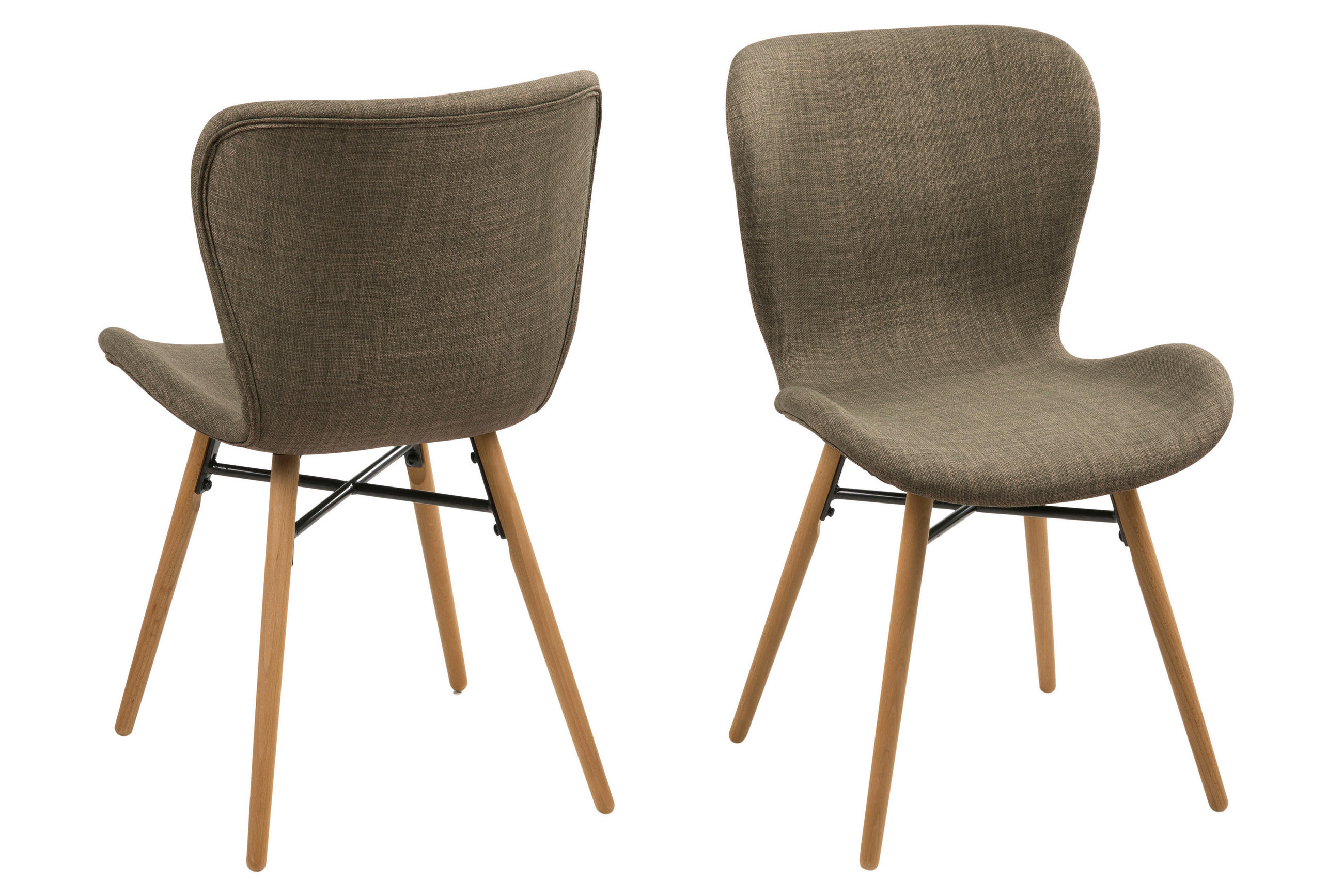 STUHL 2er-Set Stoff khakifarben und massive Beine aus Eiche - Braun, Holzwerkstoff (47/82/56cm) - ebuy24