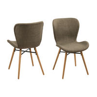 STUHL 2er-Set Stoff khakifarben und massive Beine aus Eiche - Braun, Holzwerkstoff (47/82/56cm) - ebuy24