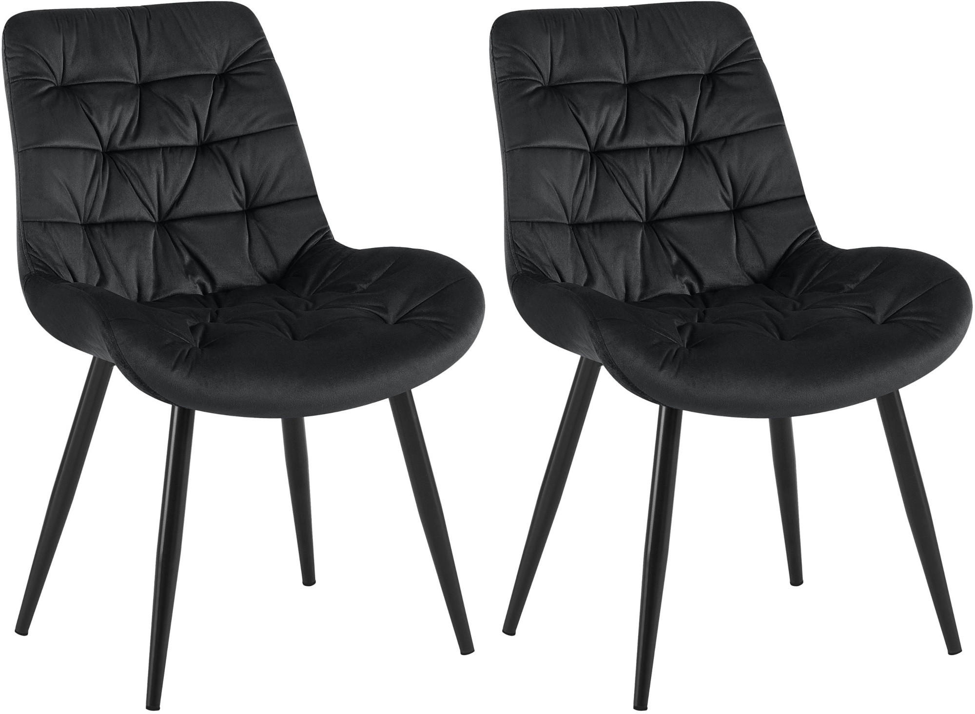 STUHL 2er Set Samt Schwarz - Schwarz, Textil/Metall (56/85/63cm) - CLP