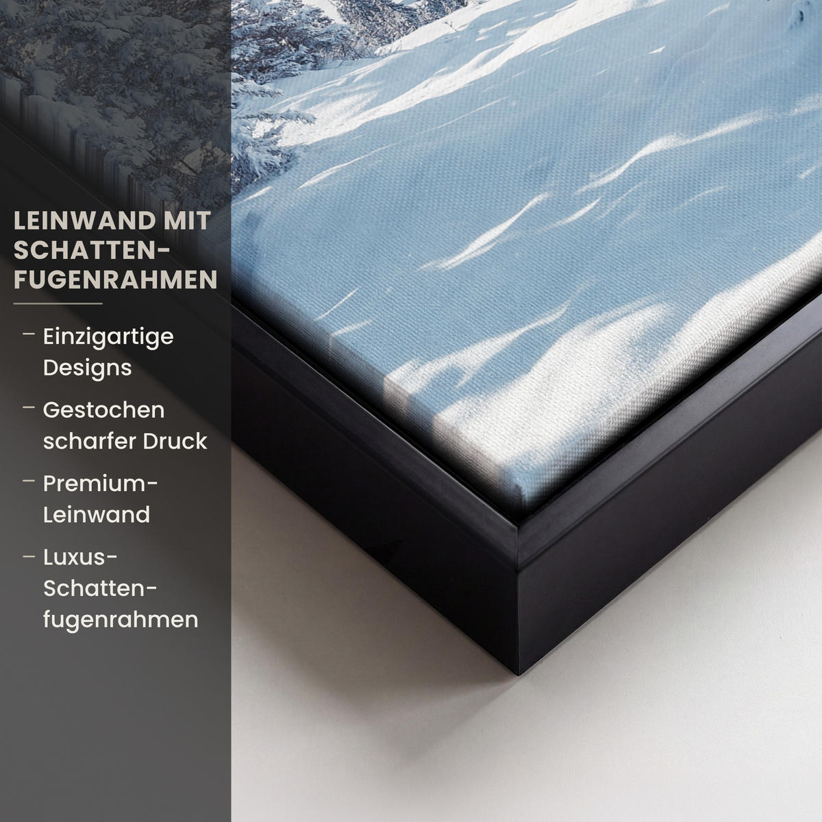 LEINWAND Bilder mit Rahmen - Winterlandschaft - Natur - Berge - Bäume - Schnee - 20x30 - Hellblau, Textil (20/30cm) - MuchoWow