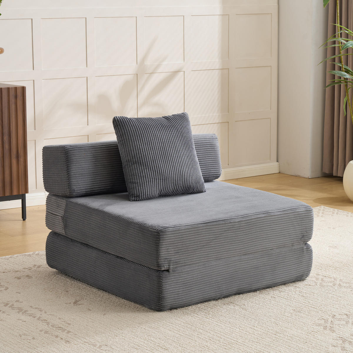 SCHLAFSOFA DE-33495 faltbar mit Rücken- und Armlehne Dunkelgrau - Dunkelgrau, Textil (92.5/60/92.5cm) - ComfortXL