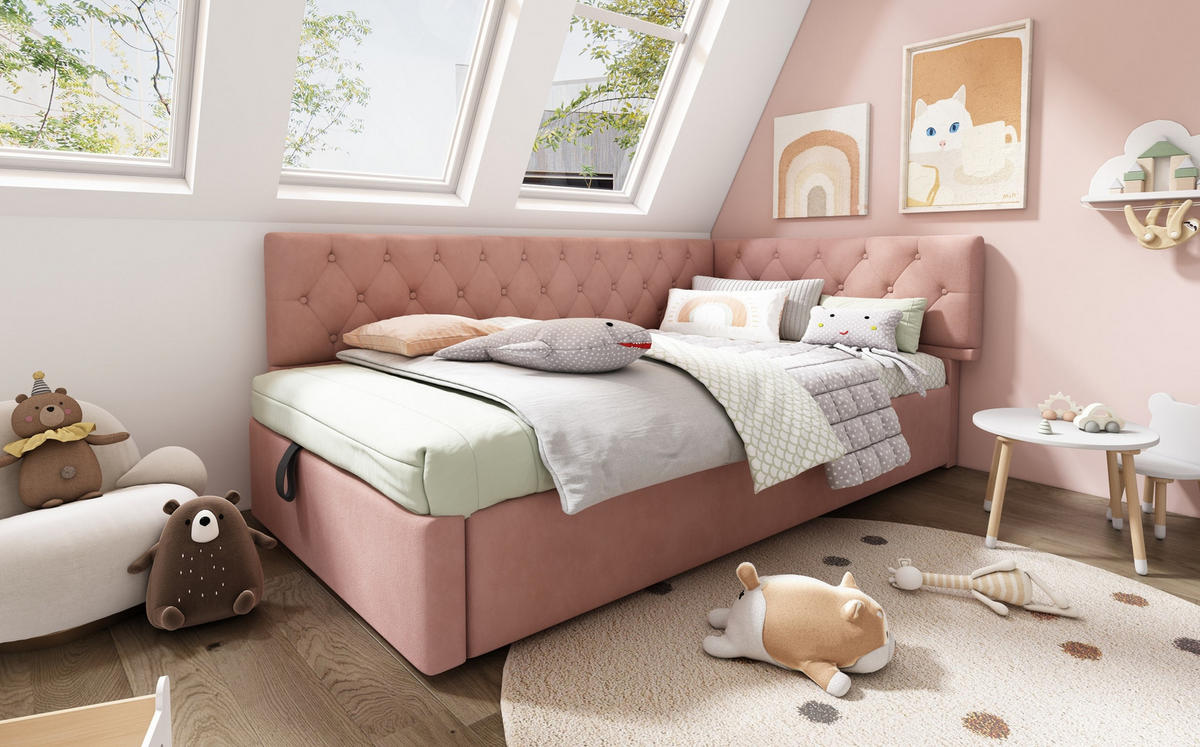 POLSTERBETT 90/200 cm Rosa aus Samt mit Stauraum - Pink, Textil (90/200cm) - OKMYHOME
