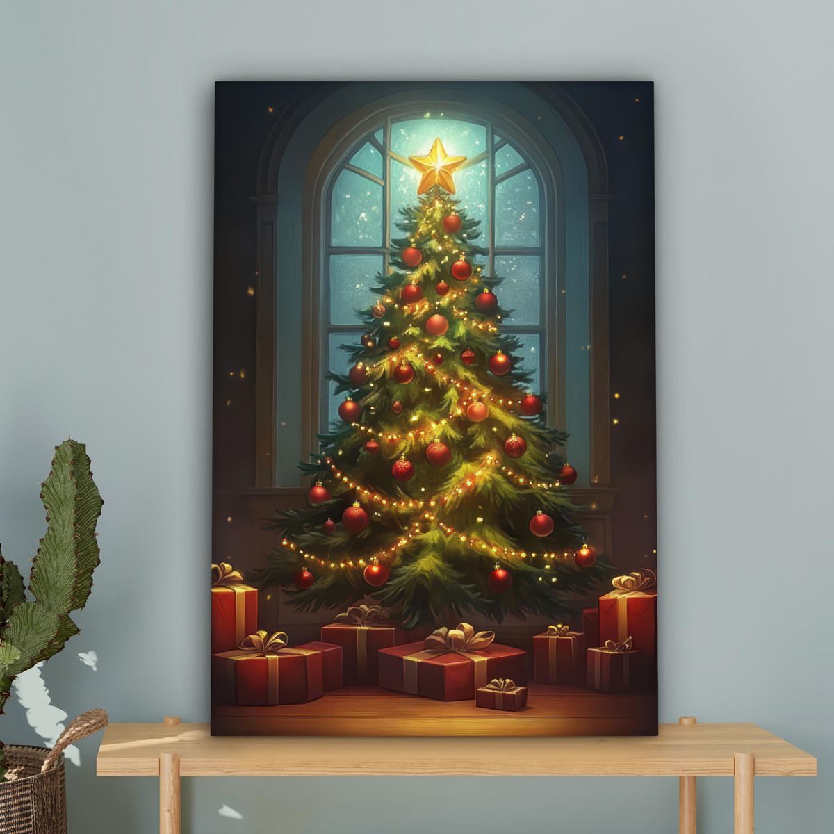 LEINWANDBILD Weihnachtsbaum - Geschenk - Winter 60x90 cm - Grün, Textil (60/90cm) - MuchoWow
